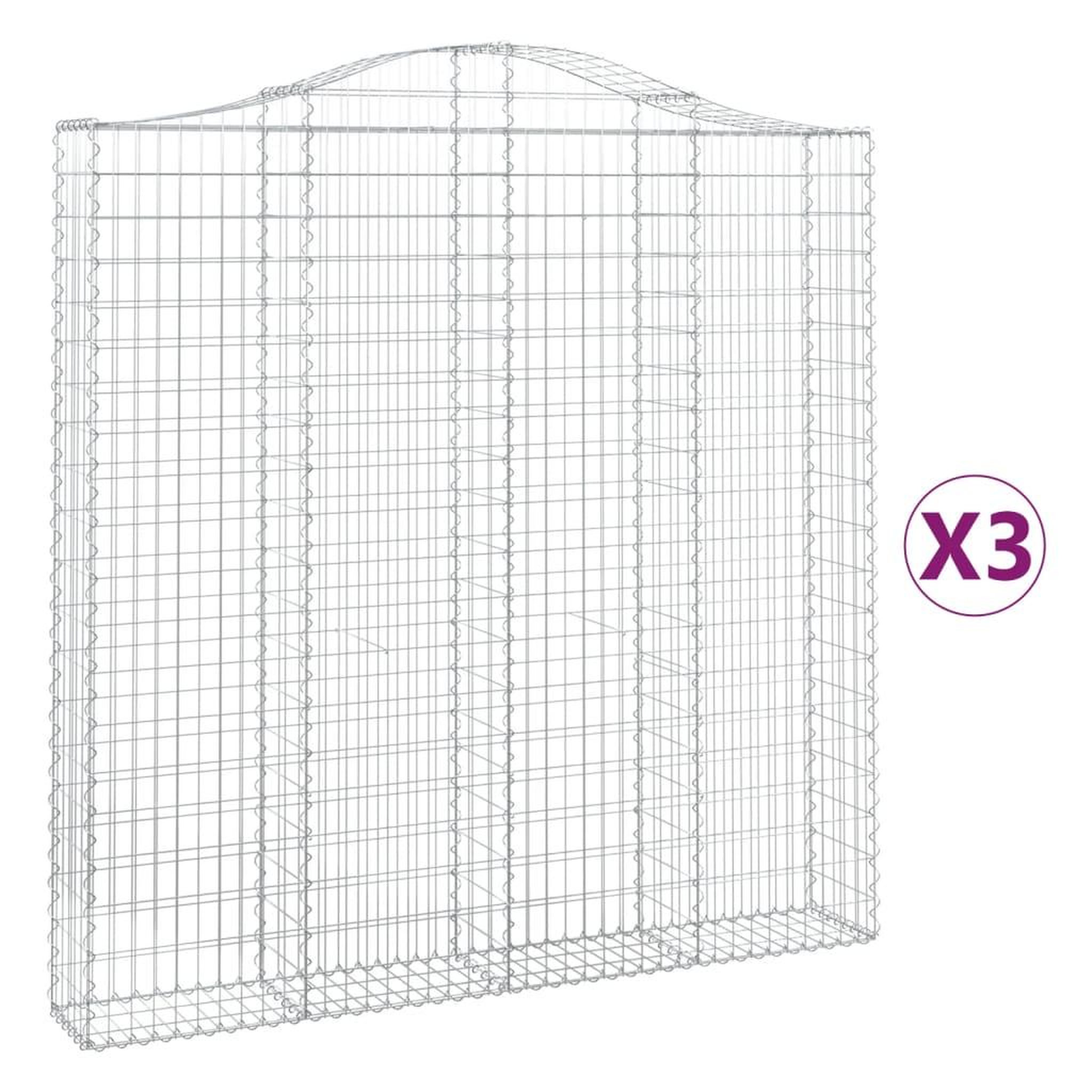 Voir la diapositive 2 : VIDAXL Paniers a gabions arques 3 pcs 200x30x200/220 cm fer galvanise
