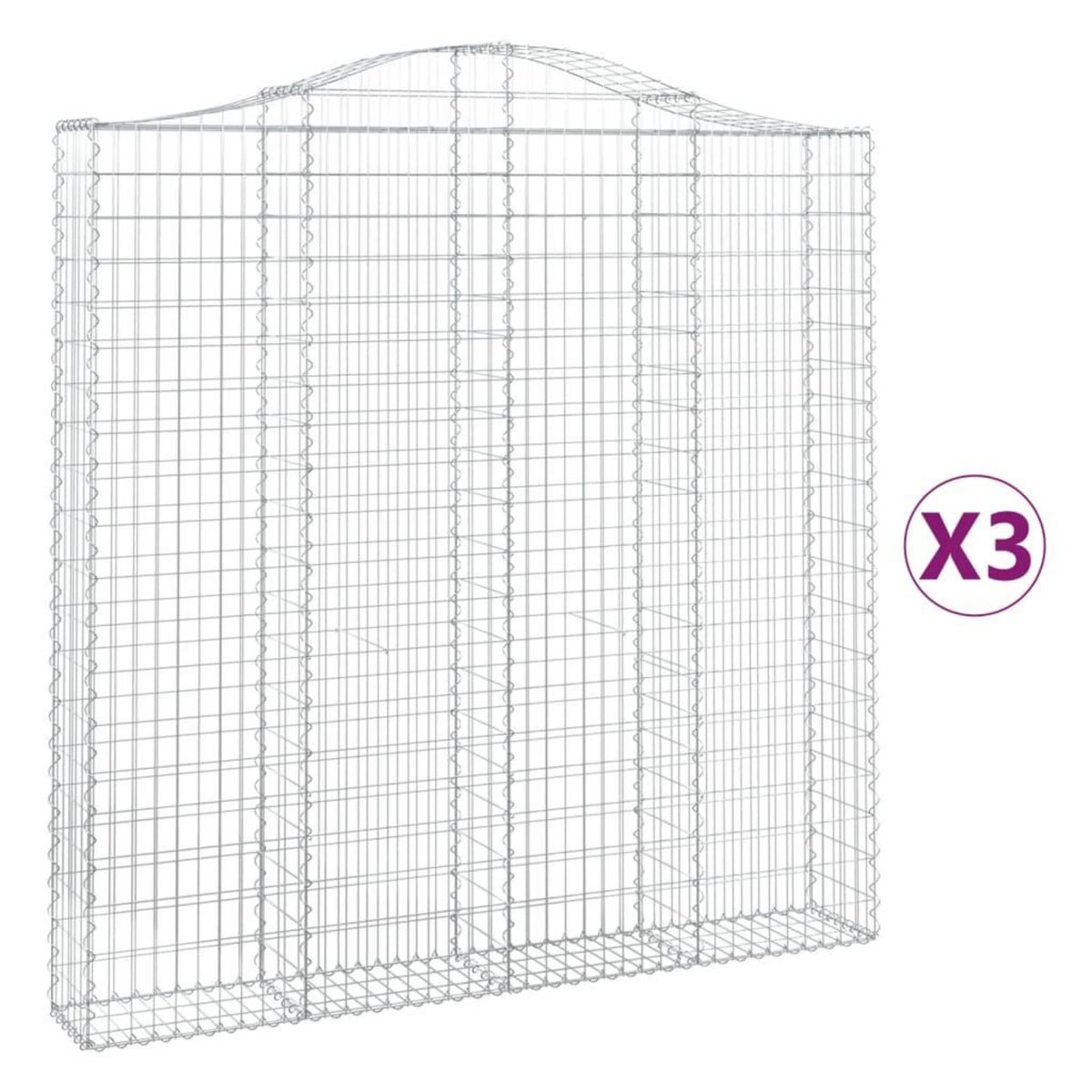 VIDAXL Paniers a gabions arques 3 pcs 200x30x200/220 cm fer galvanise
