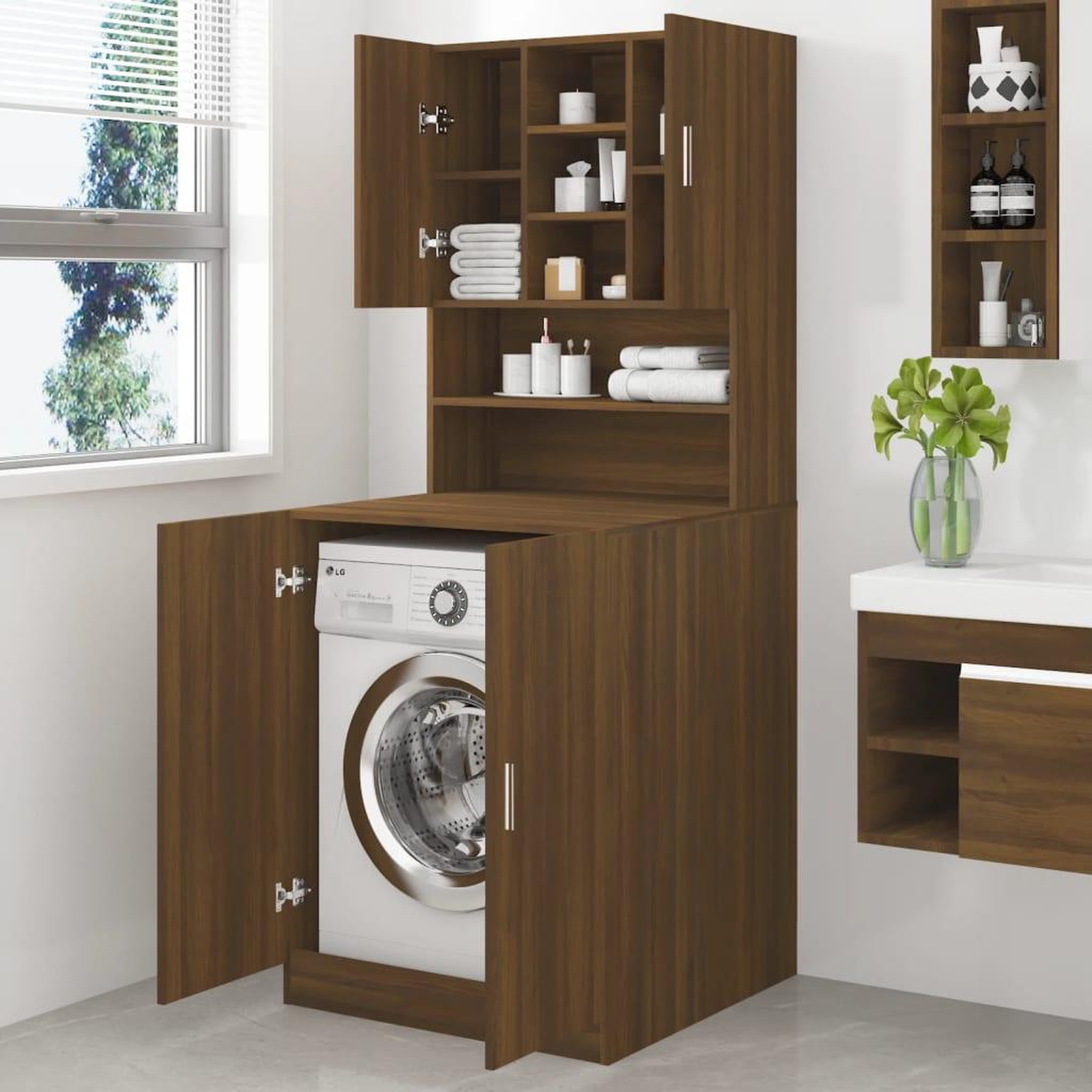 Voir la diapositive 3 : VIDAXL Armoire de machine a laver Chene marron Bois d'ingenierie