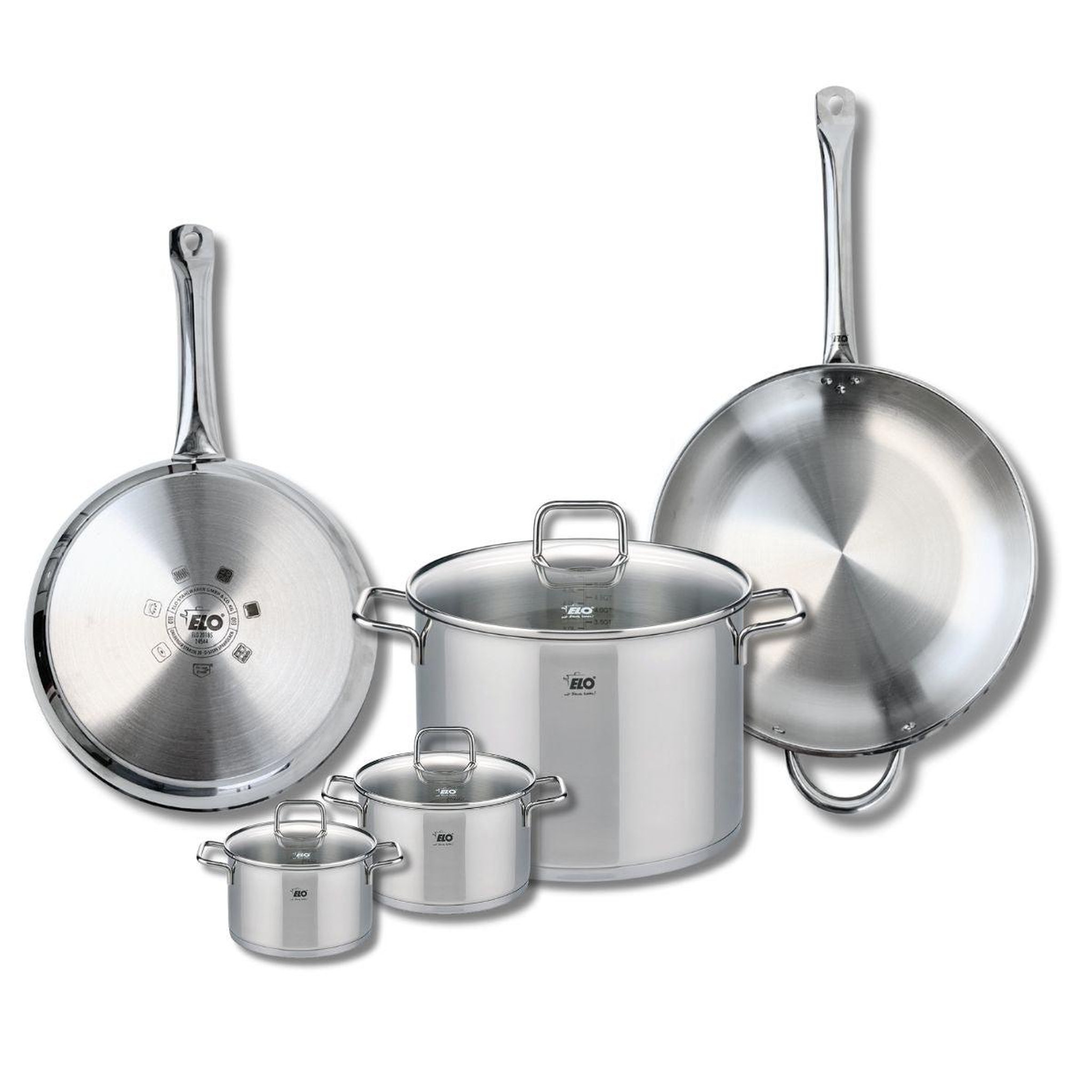 ELO Ensemble de 2 poêles de cuisson 28 et 32 cm et 3 faitouts 12, 14 et 26 cm elo profi citrin