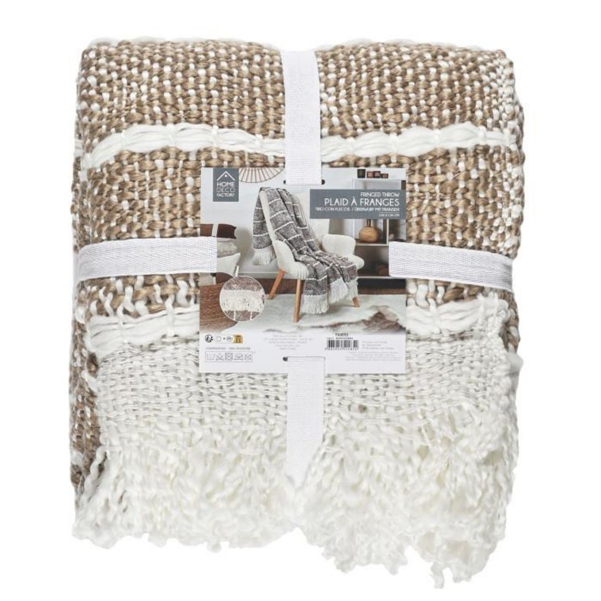 Paris Prix Plaid Maille Tressée  Franges  120x150cm Taupe