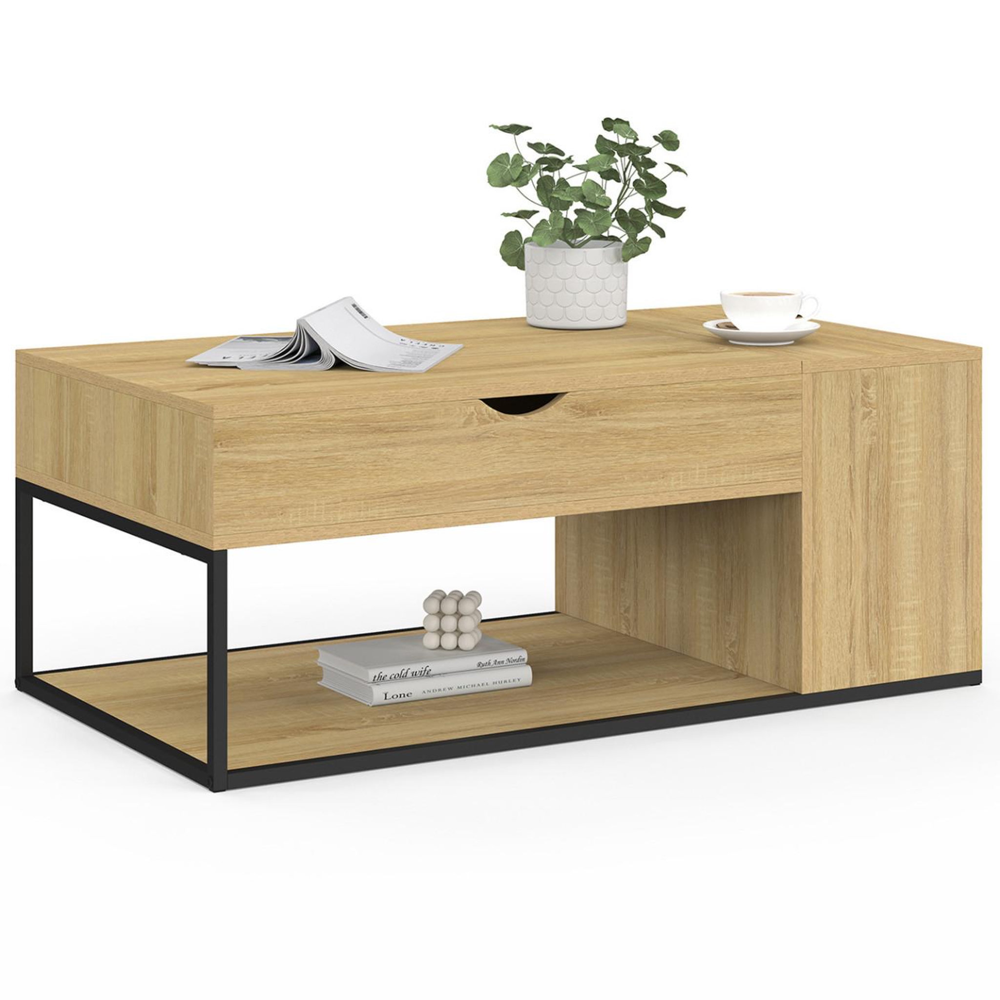 Voir la diapositive 5 : ID MARKET Table basse plateau relevable rectangulaire detroit avec coffre design industriel