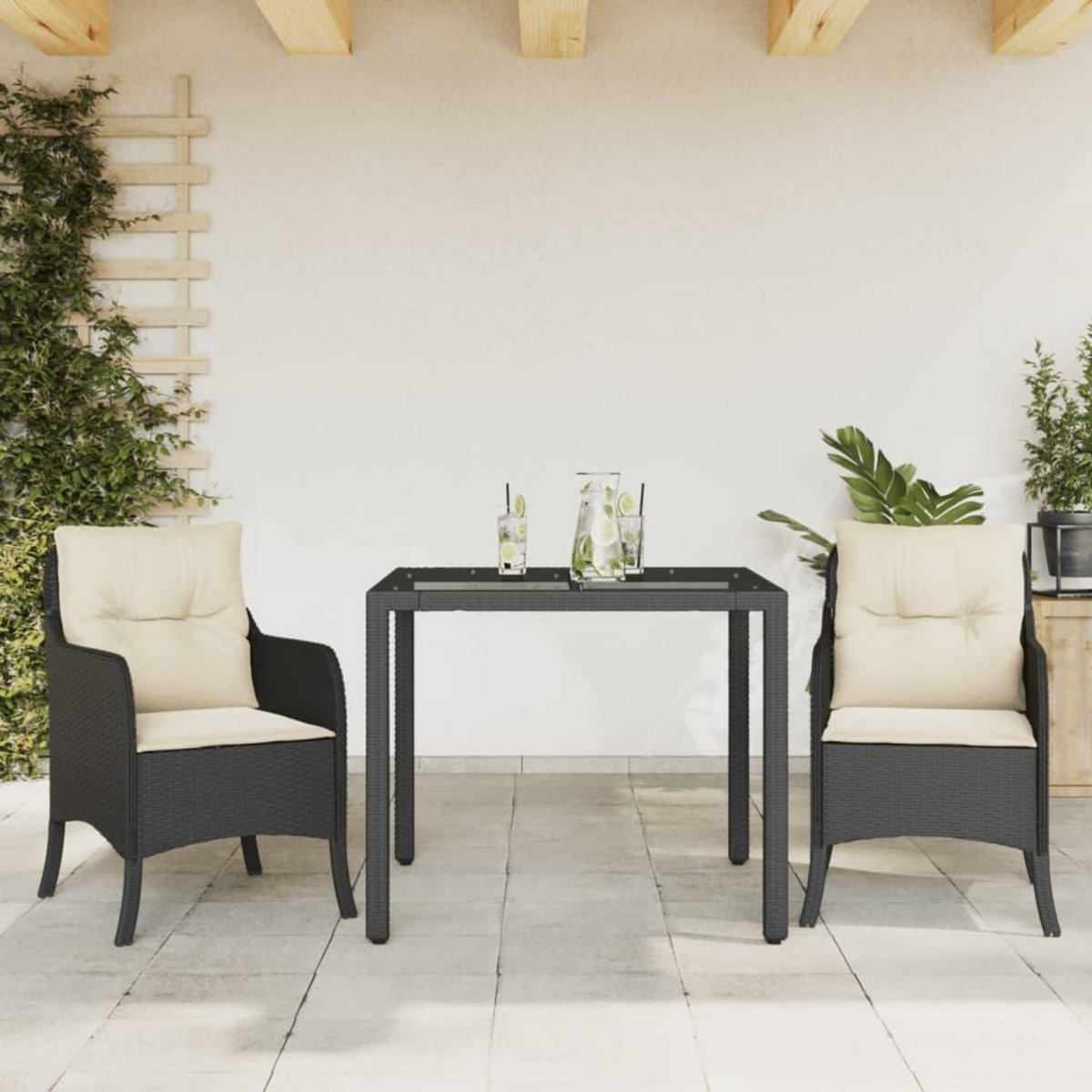 VIDAXL Ensemble a manger de jardin avec coussins 3 pcs Noir