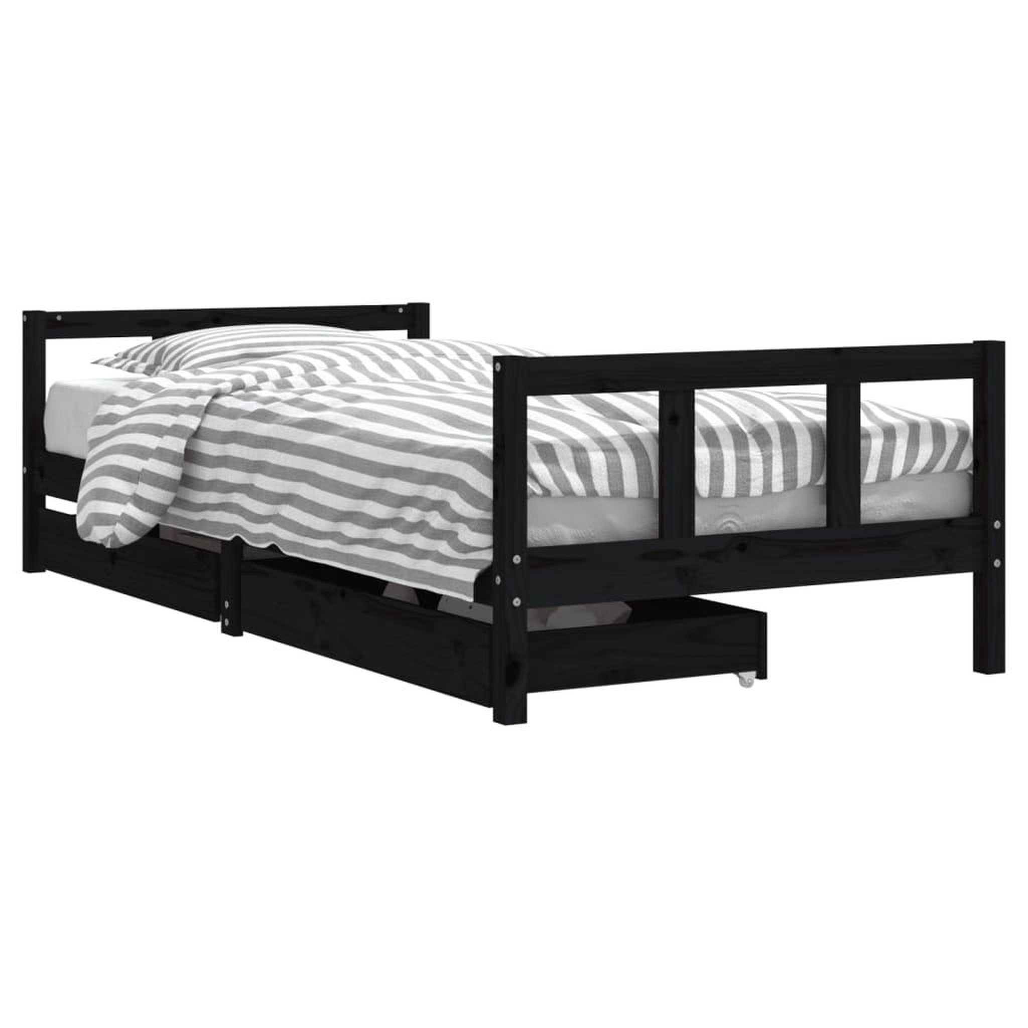 Voir la diapositive 2 : VIDAXL Cadre de lit enfant avec tiroirs noir 90x200 cm bois pin massif