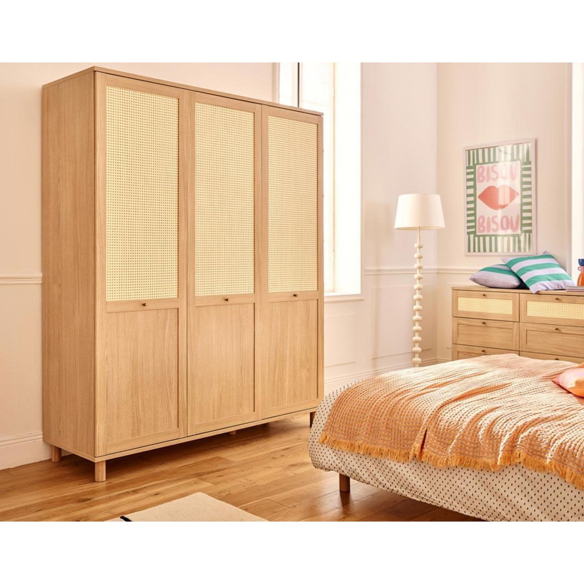 BEST MOBILIER Sliven - armoire - bois et cannage