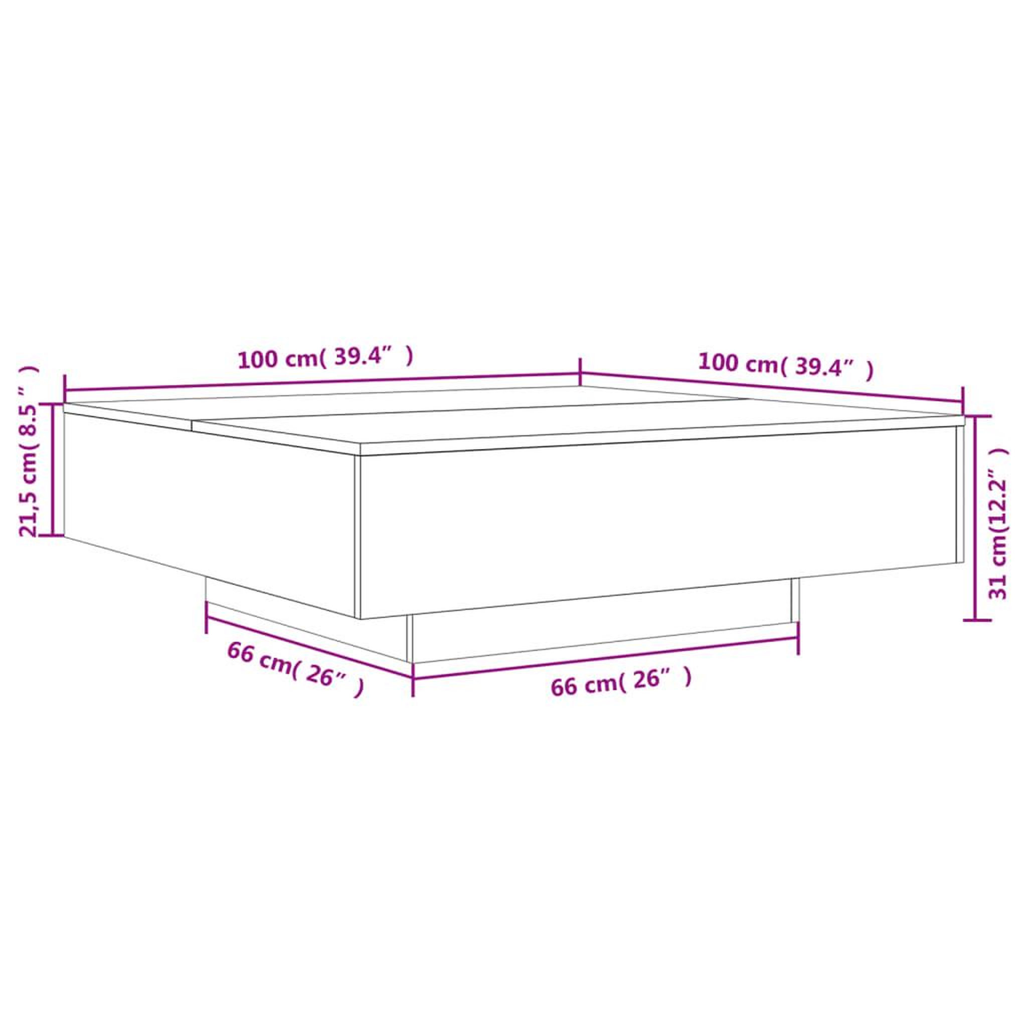 Voir la diapositive 6 : VIDAXL Table basse avec lumieres LED noir 100x100x31 cm