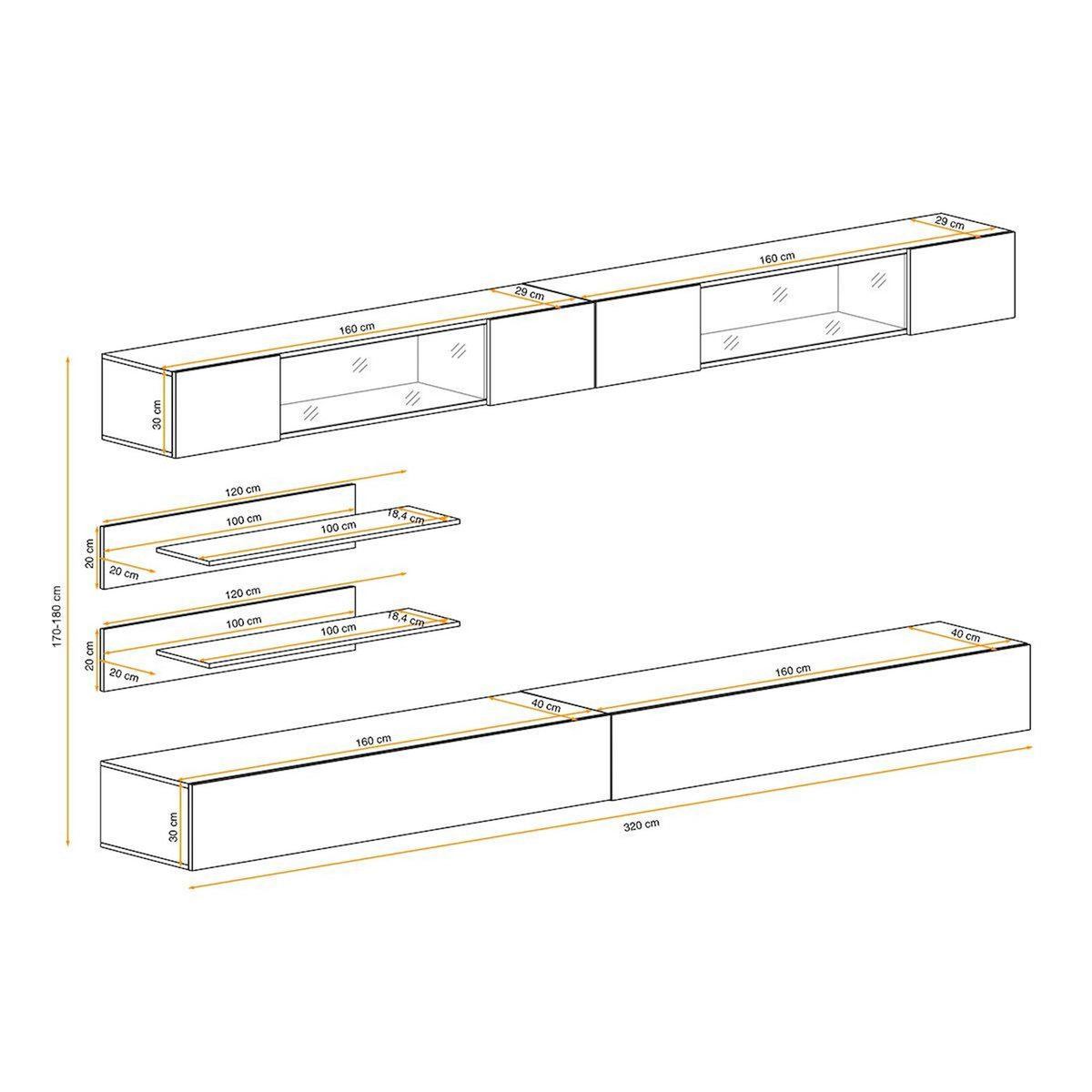 Paris Prix Ensemble Meuble TV Mural  Fly I3  320cm Blanc