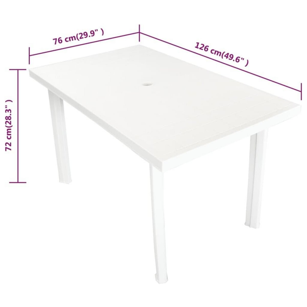 VIDAXL Table de jardin Blanc 126 x 76 x 72 cm Plastique