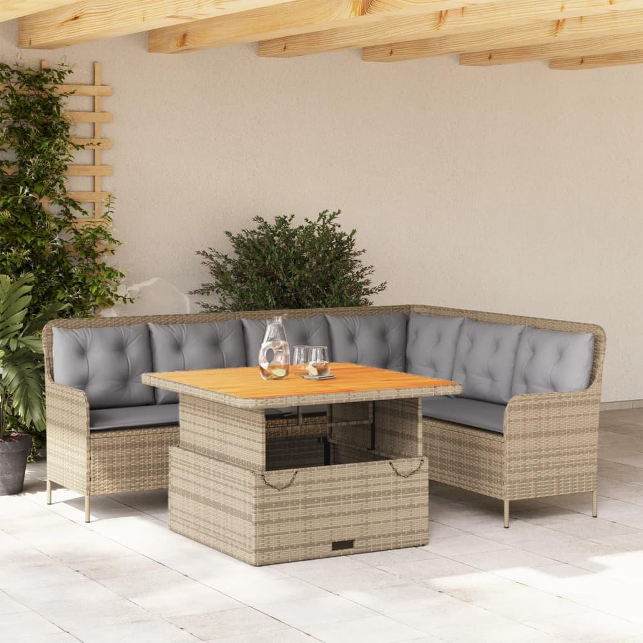VIDAXL Salon de jardin avec coussins 2 pcs beige resine tressee