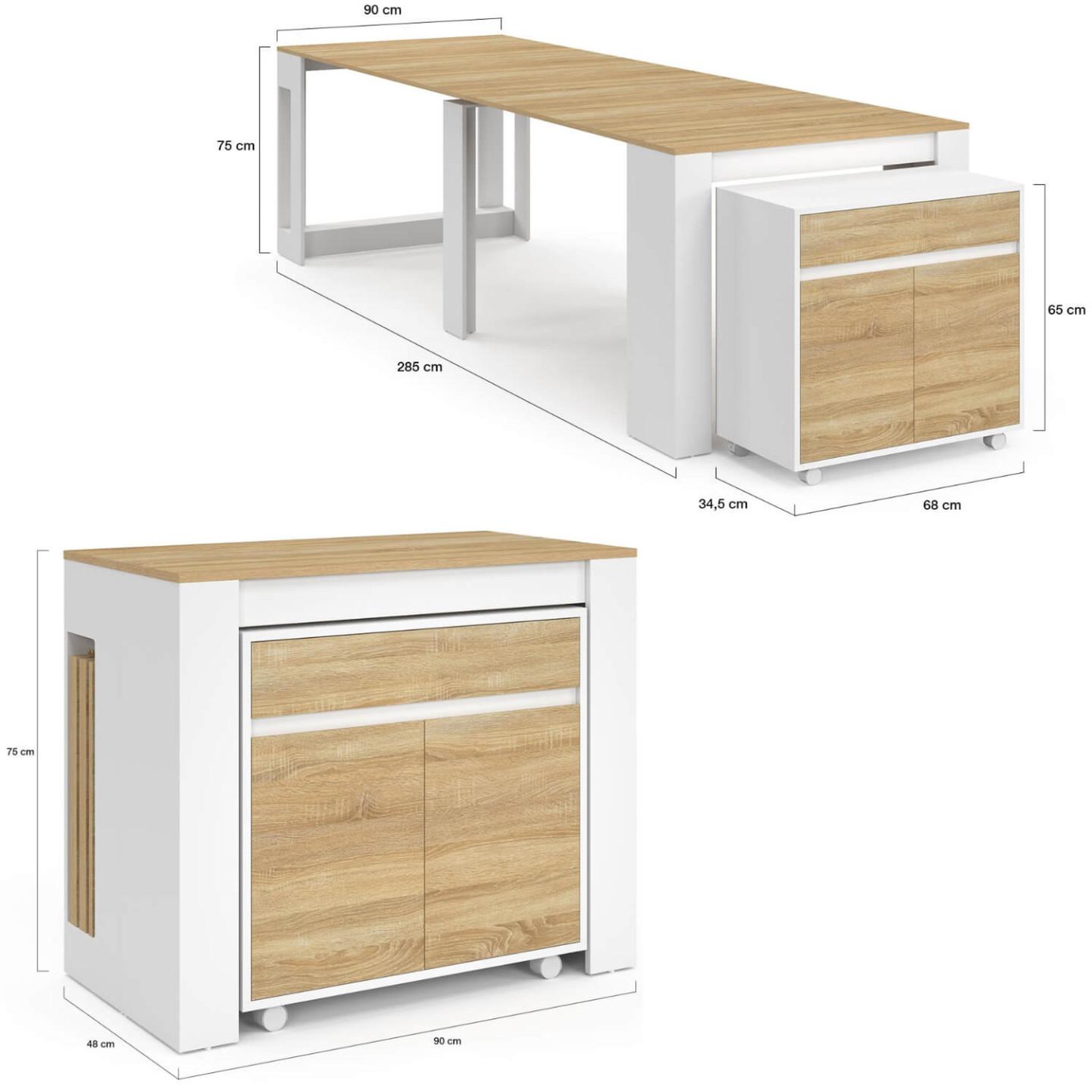 Voir la diapositive 5 : ID MARKET Table buffet extensible orlando 14 personnes 285 cm bois blanc façon hêtre