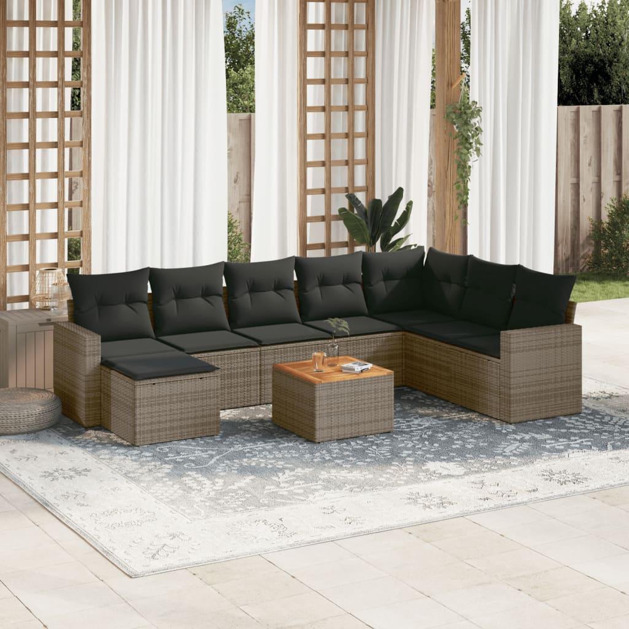 VIDAXL Salon de jardin 9 pcs avec coussins gris resine tressee