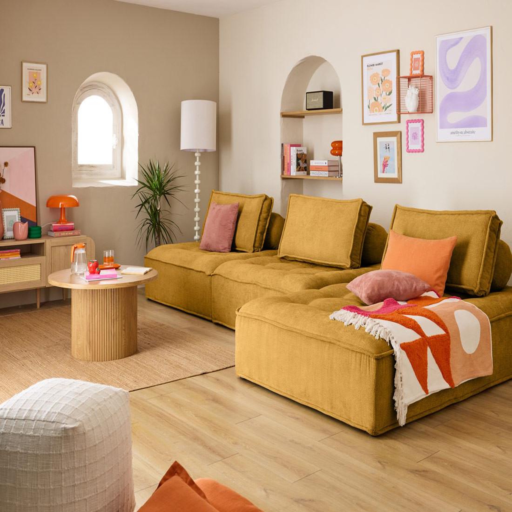 Voir la diapositive 2 : BEST MOBILIER Marisol - module d'assise méridienne - velours texturé