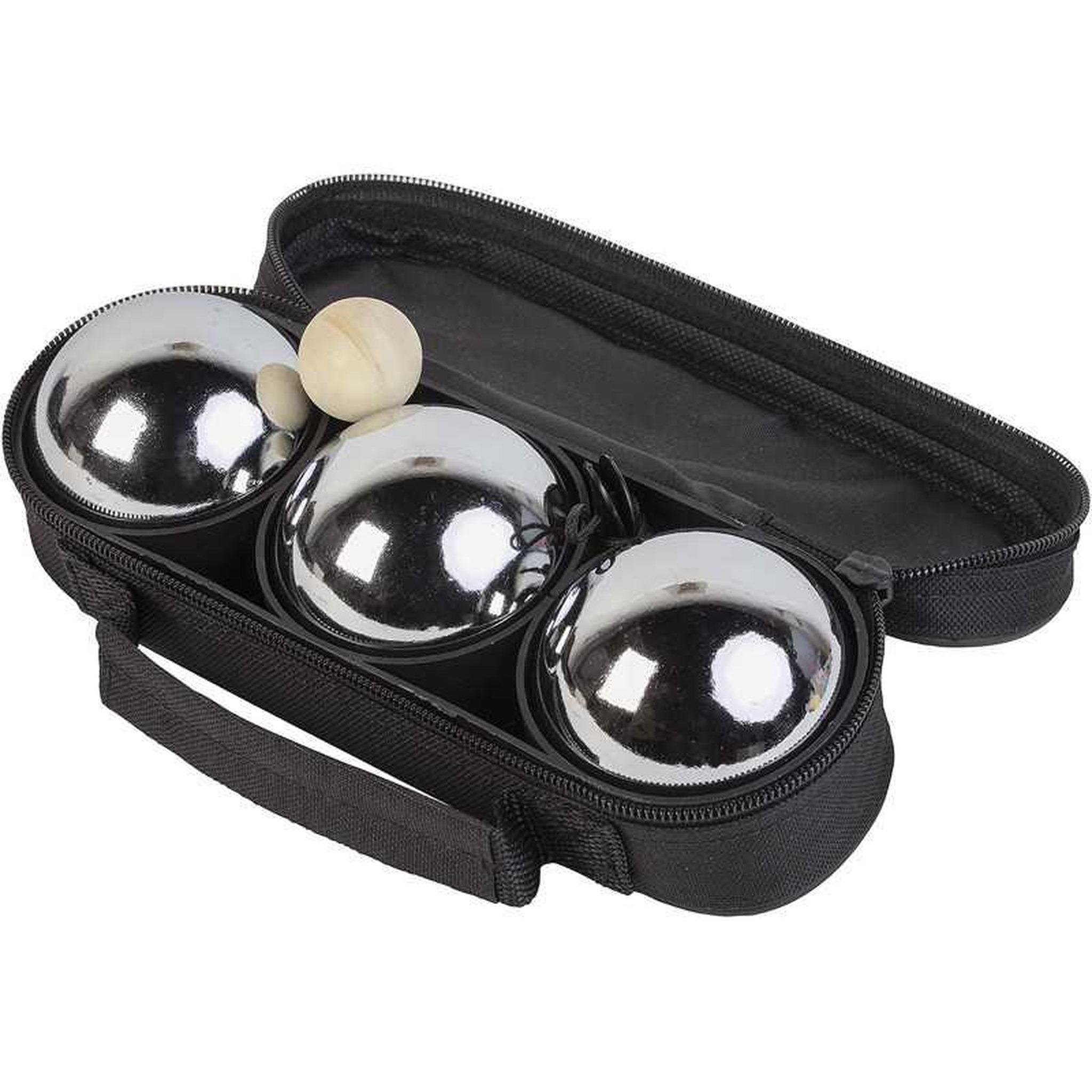 Voir la diapositive 2 : Set de boules de pétanque out2play 3 boules métal chromé lisses 720 g avec cochonnet et sac de transport