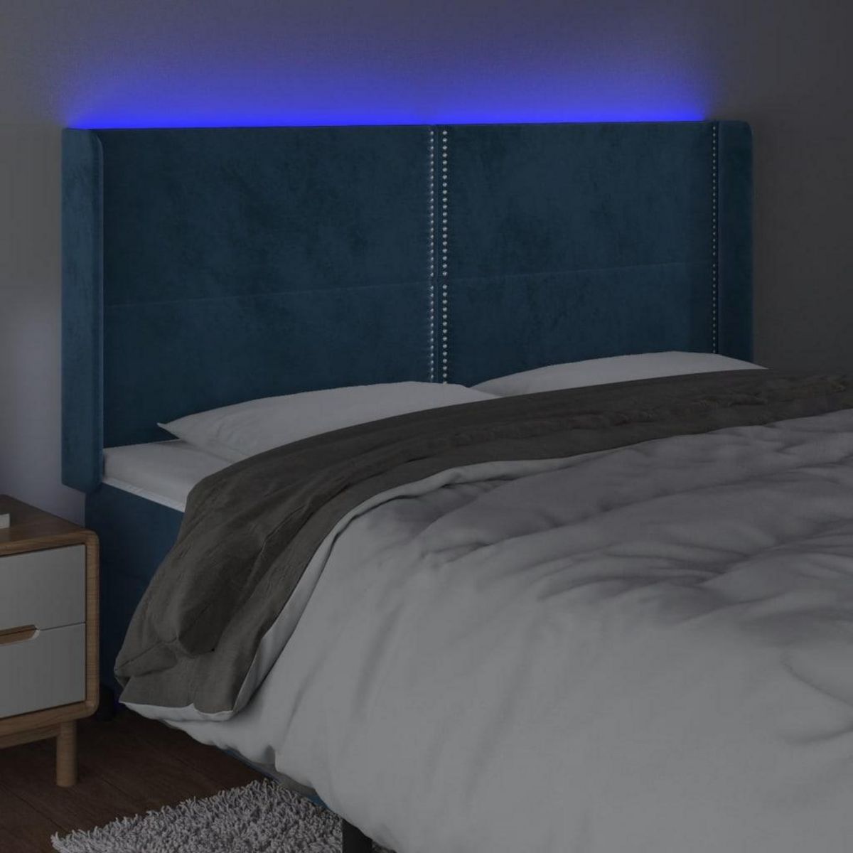 VIDAXL Tete de lit a LED Bleu fonce 203x16x118/128 cm Velours