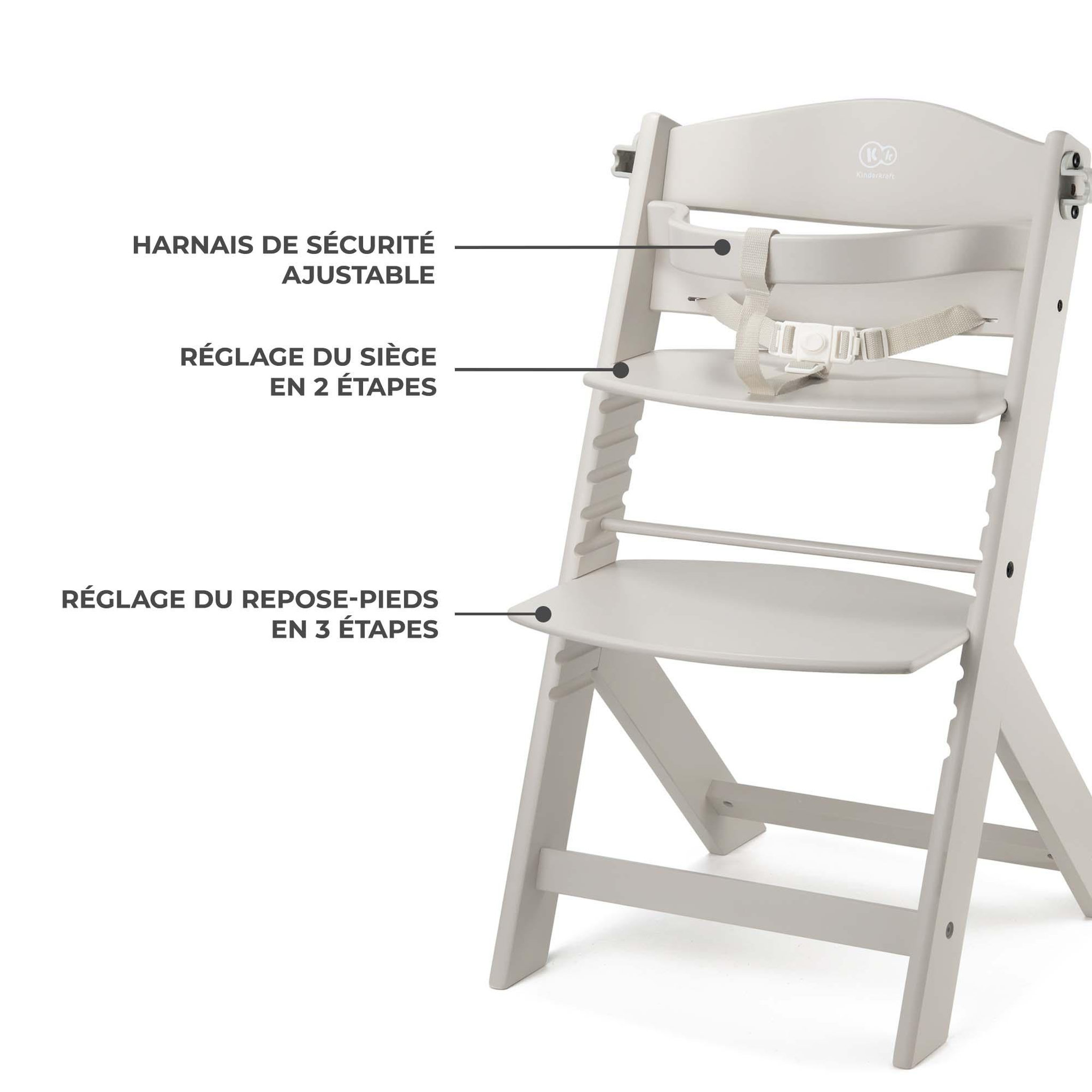 Voir la diapositive 4 : KINDERKRAFT Chaise haute bois 3 en 1 reglable avec harnais