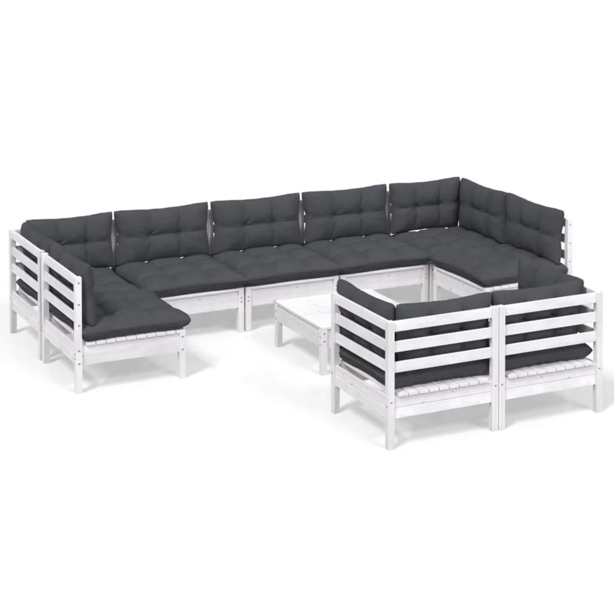 Voir la diapositive 2 : VIDAXL Salon de jardin 10 pcs avec coussins blanc bois de pin massif