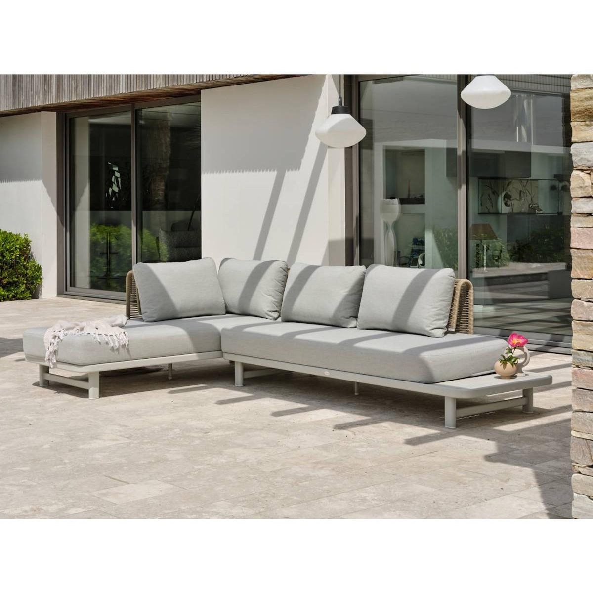 Paris Prix Salon de Jardin d'Angle 6 Places  Irun  225cm Gris
