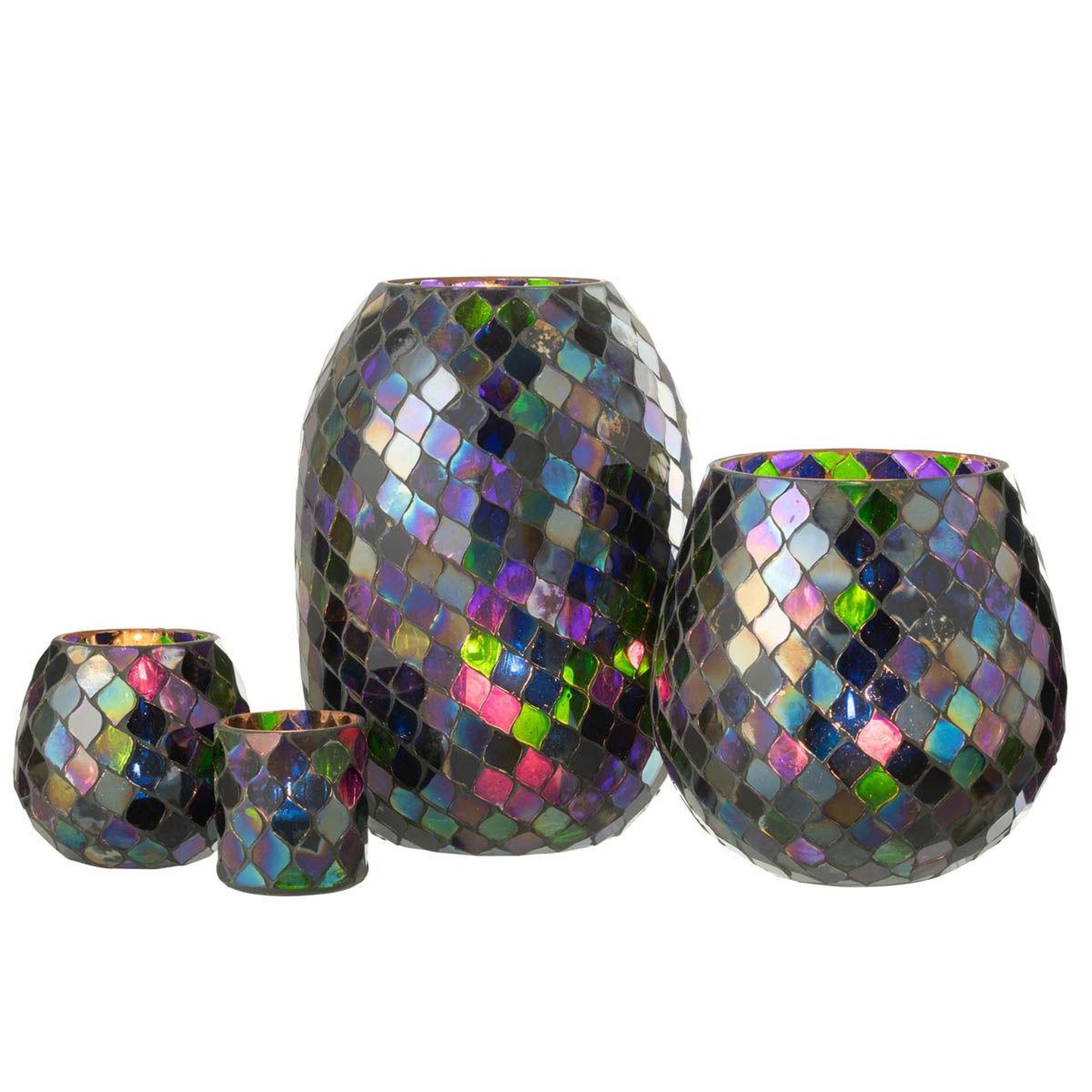Voir la diapositive 5 : J-LINE Photophore Mosaïque en Verre  Carmen  25cm Mauve