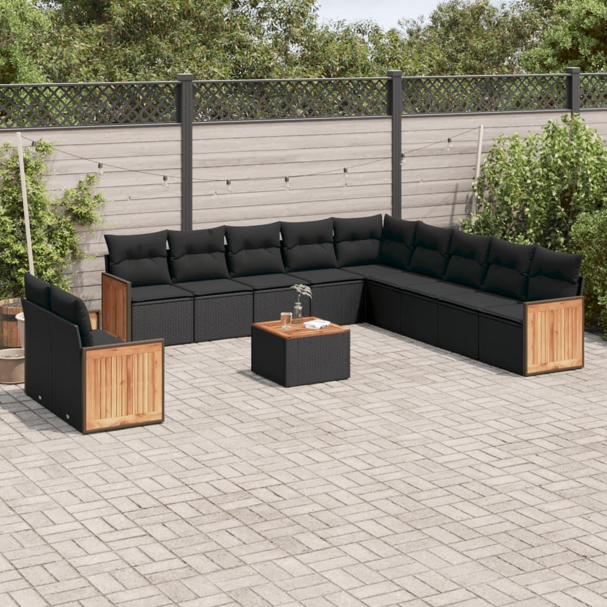 VIDAXL Salon de jardin 12 pcs avec coussins noir resine tressee
