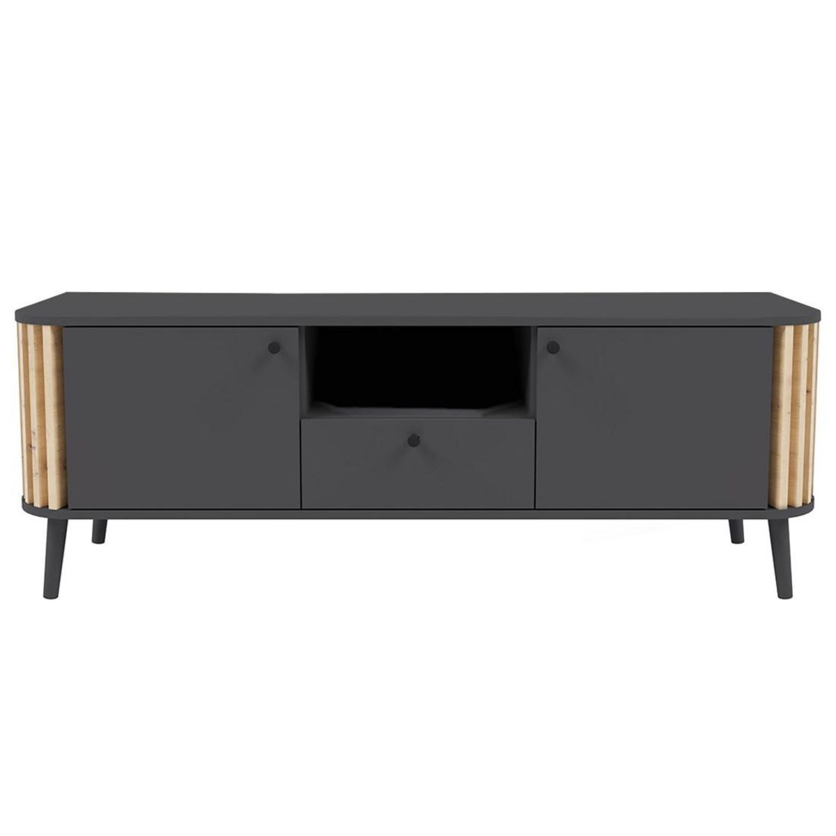 BEST MOBILIER Camberwell - meuble tv - gris et effet bois - 2 portes, 1 tiroir et 1 niche - 138 cm