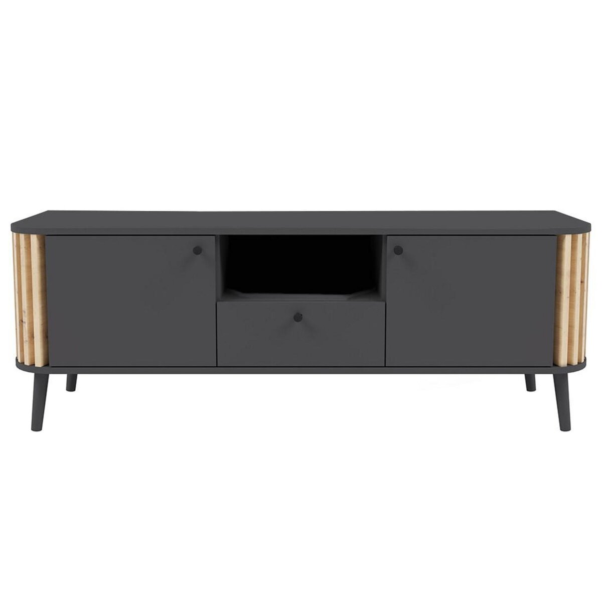 BEST MOBILIER Camberwell - meuble tv - gris et effet bois - 2 portes, 1 tiroir et 1 niche - 138 cm