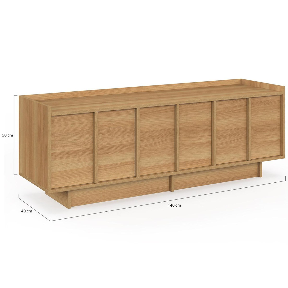 ID MARKET Meuble TV 140 cm ROSIE 3 portes façon hêtre design minimaliste