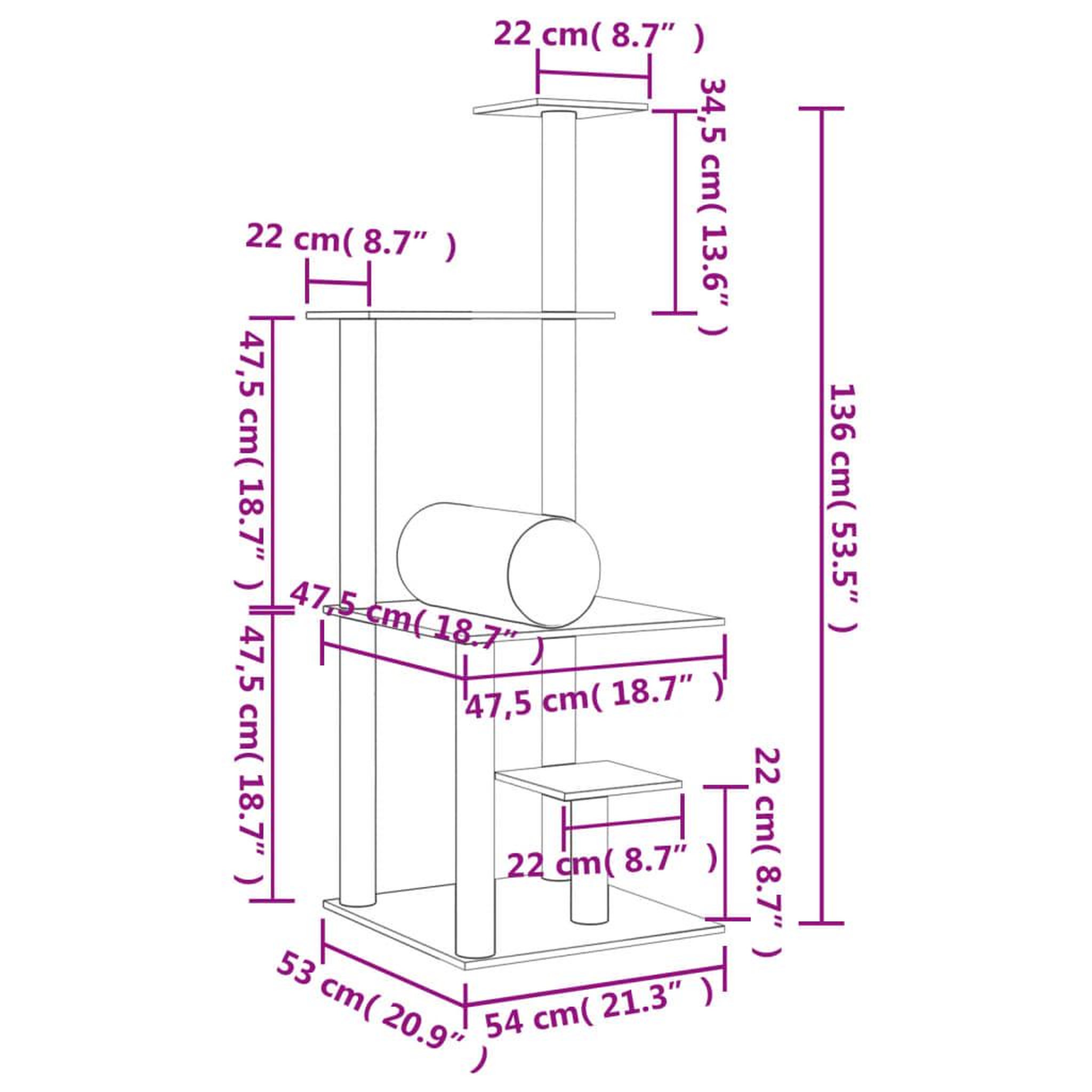 Voir la diapositive 6 : VIDAXL Arbre a chat avec griffoirs en sisal creme 136 cm