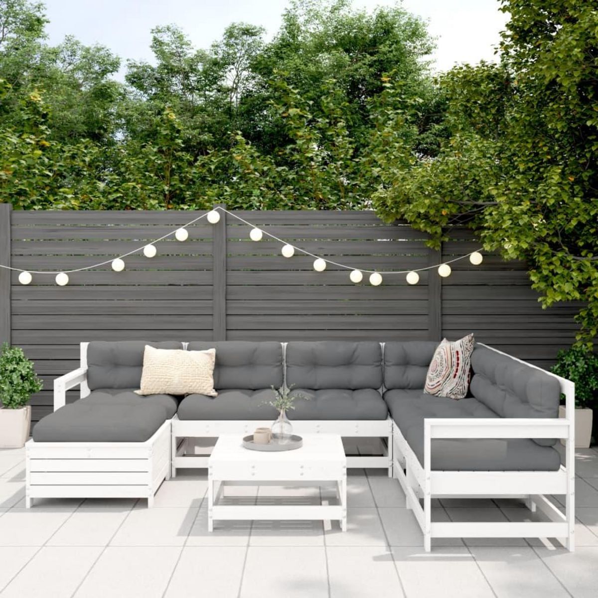 VIDAXL Salon de jardin 8 pcs blanc bois de pin massif