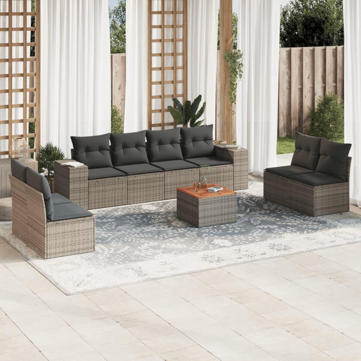 VIDAXL Salon de jardin 9 pcs avec coussins gris resine tressee