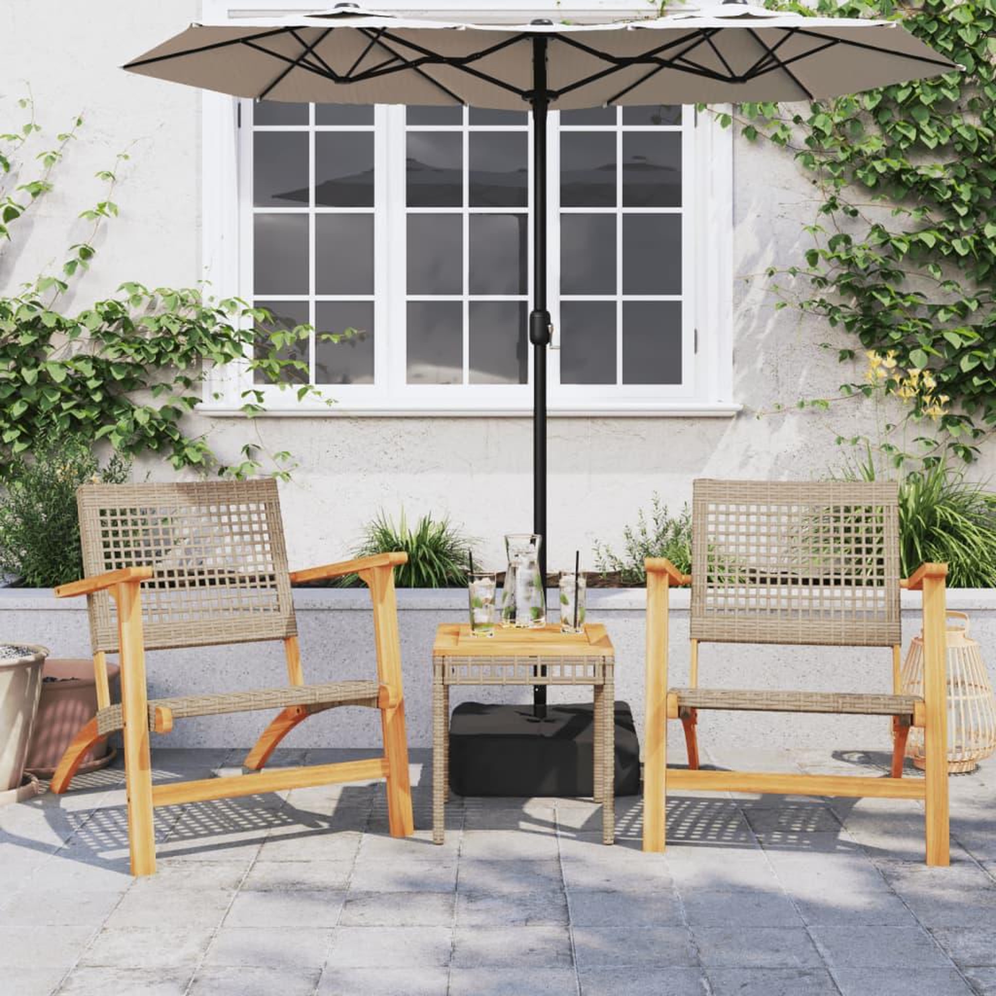VIDAXL Ensemble de bistro 3 pcs beige resine tressee et bois d'acacia