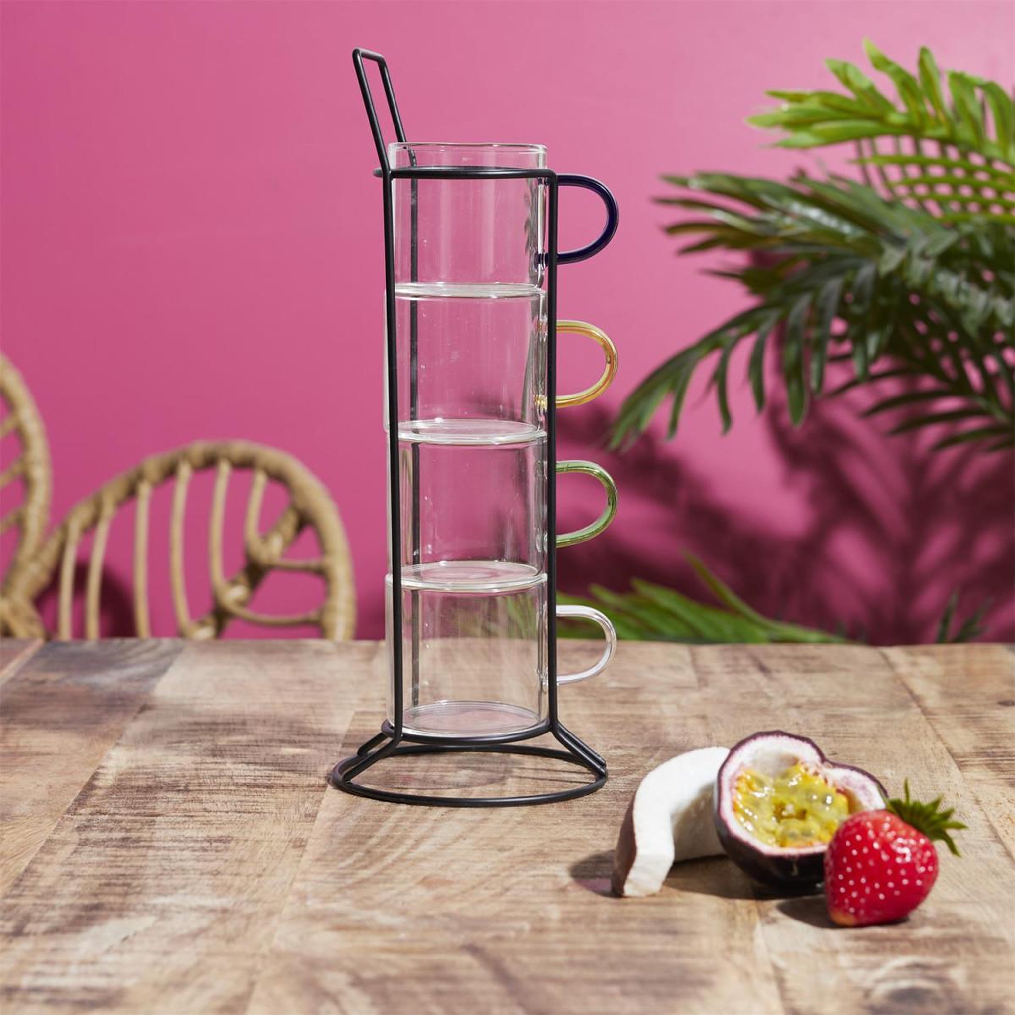 Voir la diapositive 3 : The Home Deco Factory Lot de 4 tasses à café avec support  paradis  8cm transparent