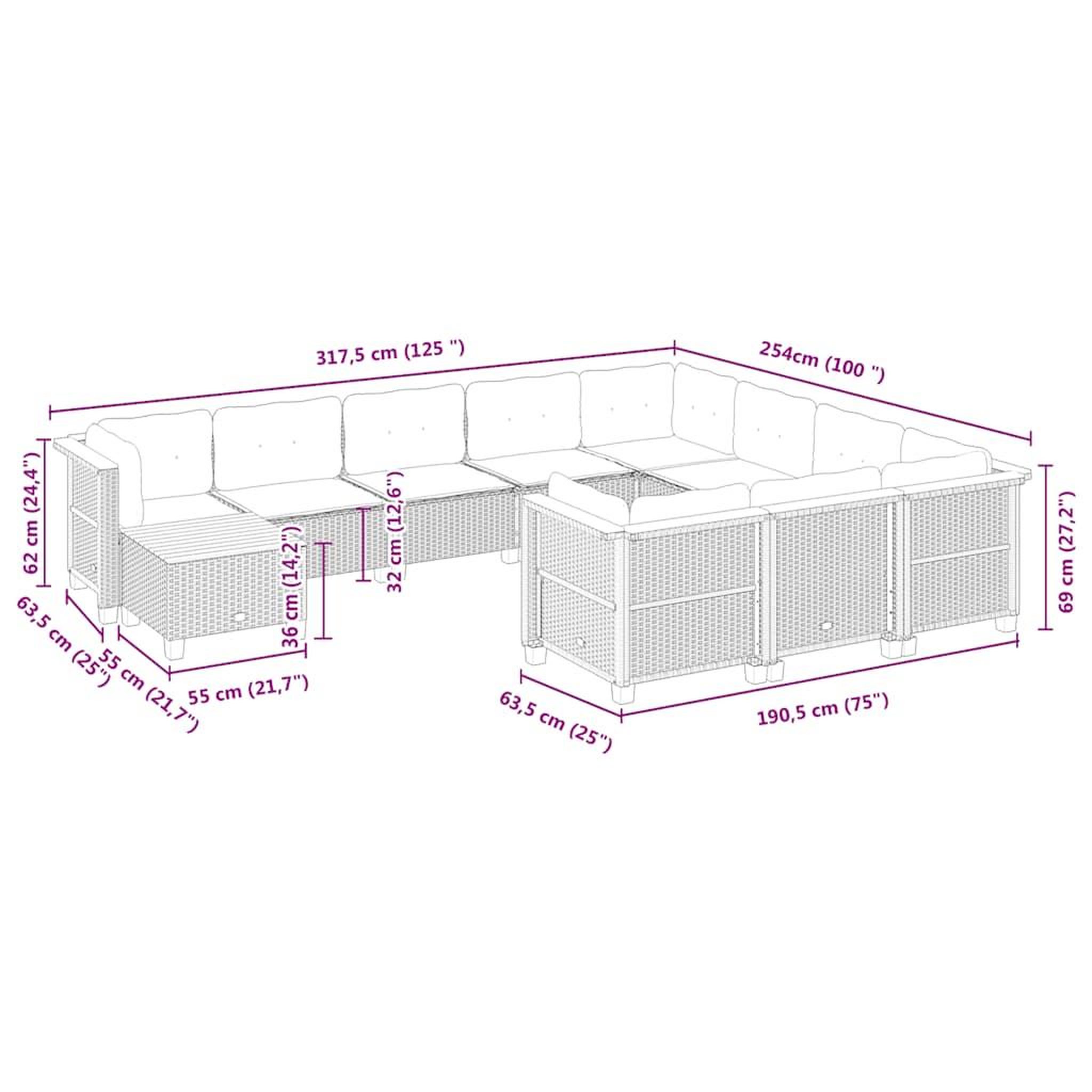 Voir la diapositive 6 : VIDAXL Salon de jardin 11 pcs avec coussins beige resine tressee