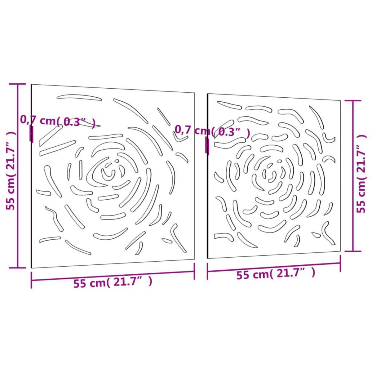 VIDAXL Decorations murales jardin 2 pcs 55x55 cm design de rose