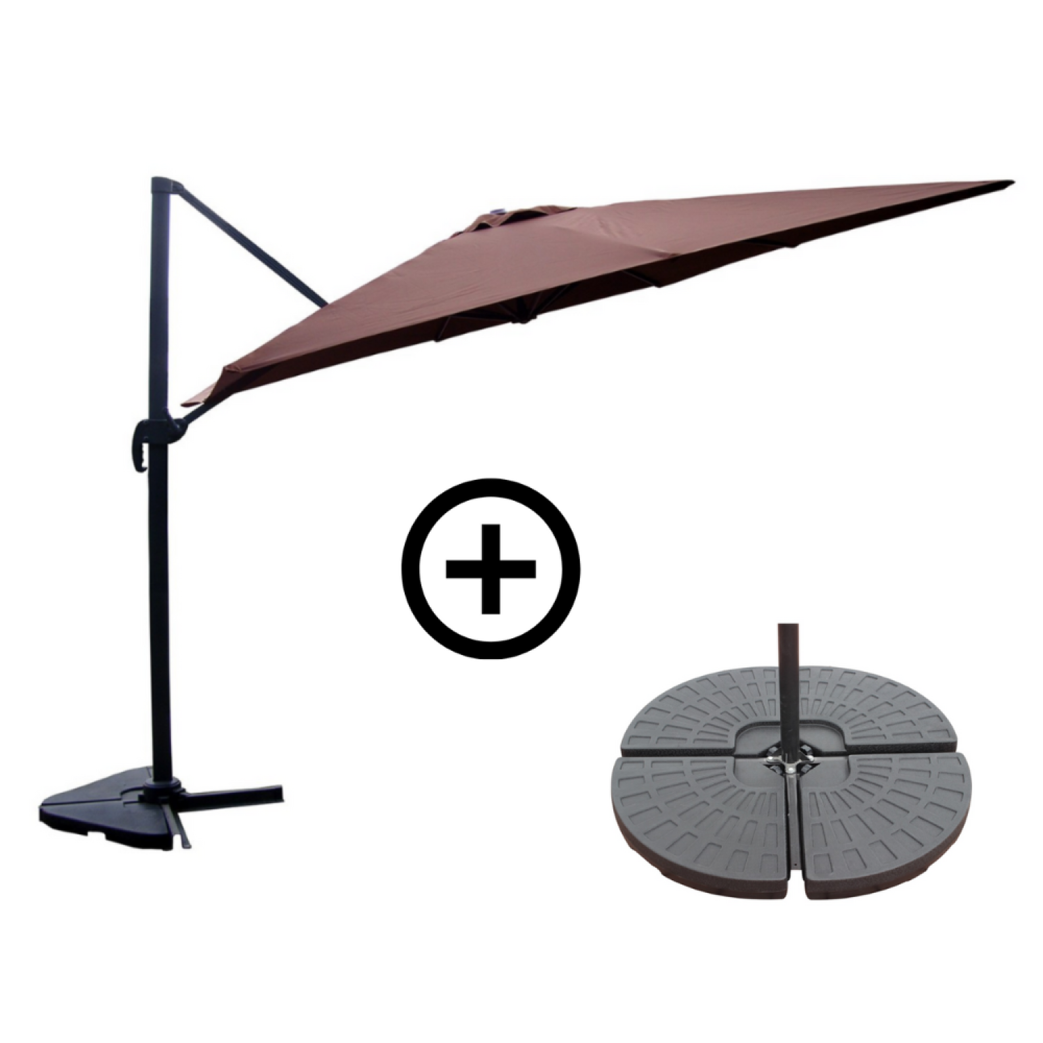 Voir la diapositive 3 : CONCEPT USINE Ensemble parasol  marron 3x4m et 4 dalles à lester CESARE