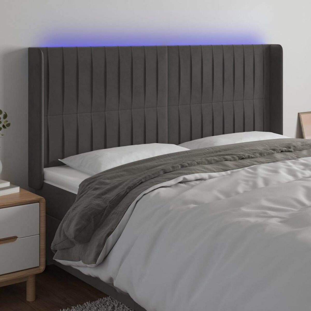 VIDAXL Tete de lit a LED Gris fonce 203x16x118/128 cm Velours