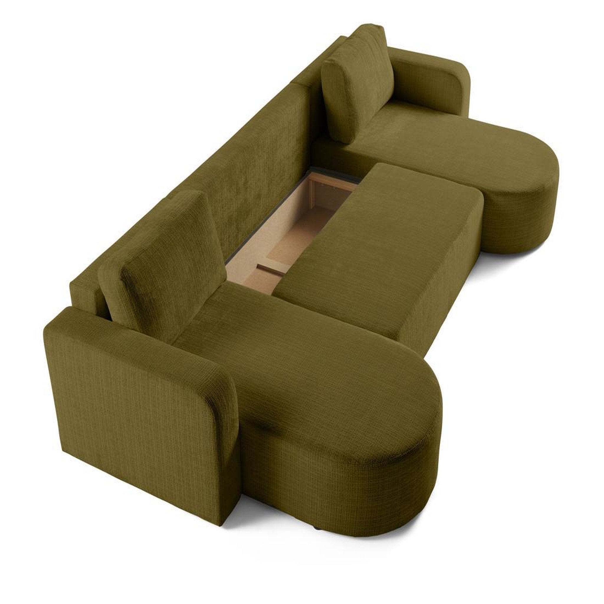 Voir la diapositive 4 : BEST MOBILIER Miro - canapé panoramique en u 7 places - convertible avec coffre - en velours texturé
