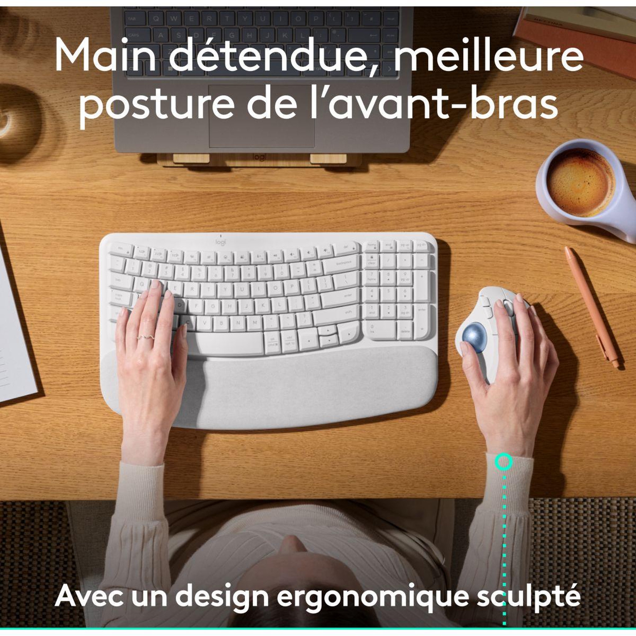 Voir la diapositive 3 : Logitech Souris sans fil Ergo M575S Blanc cassé