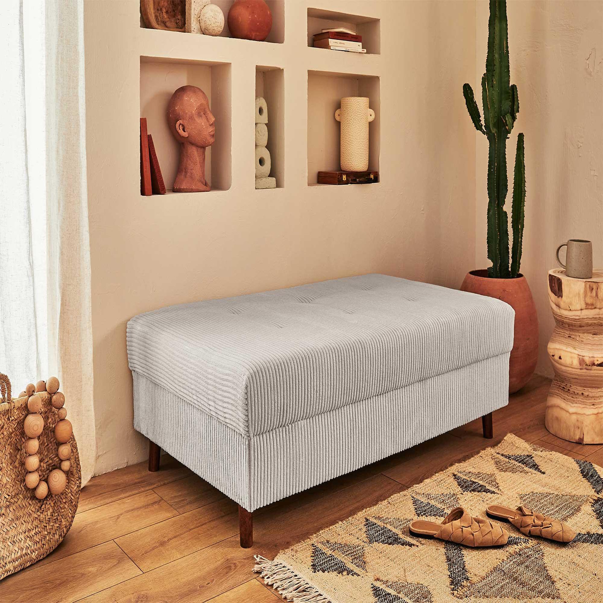 Voir la diapositive 4 : LISA DESIGN Rune - canapé d'angle droit - 4 places - avec pouf d'appoint - en velours côtelé