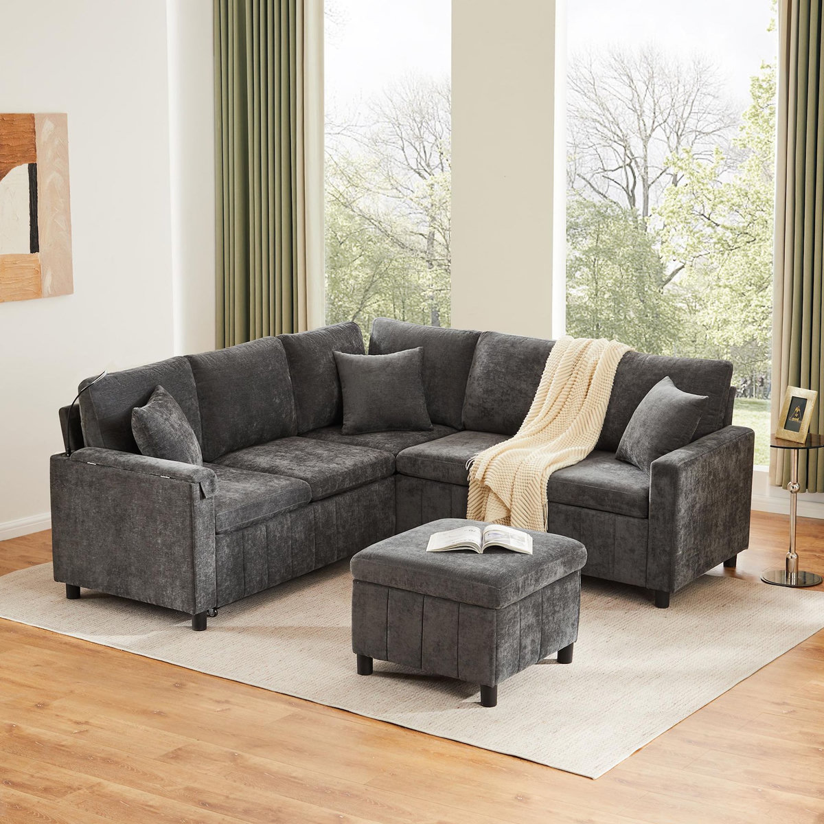 MERAX Canapé d'angle droit fixe 4 places tissu