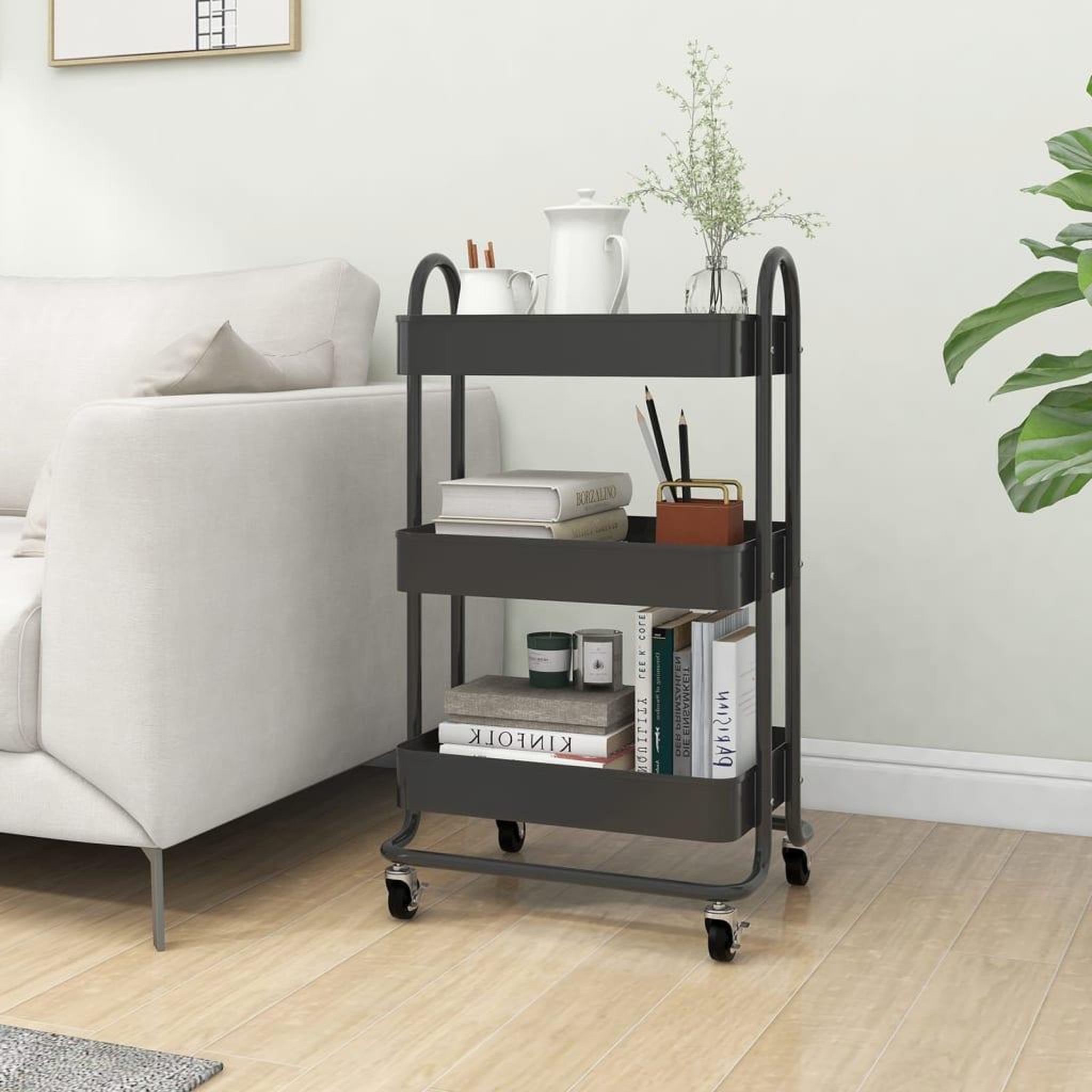 VIDAXL Chariot a 3 niveaux Anthracite 43x34x79 cm Acier
