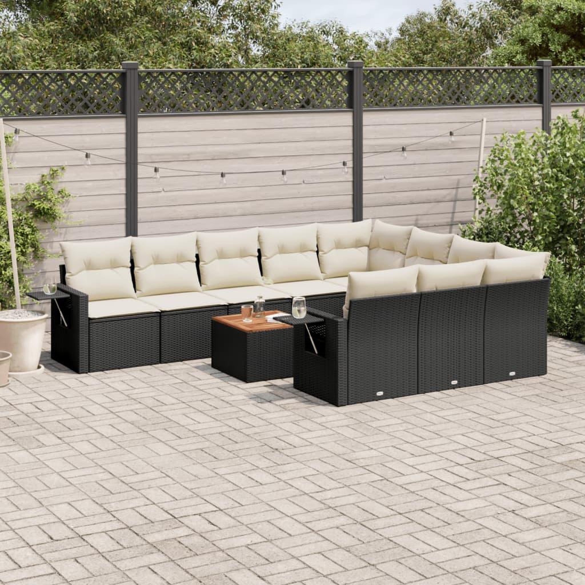VIDAXL Salon de jardin 11 pcs avec coussins noir resine tressee