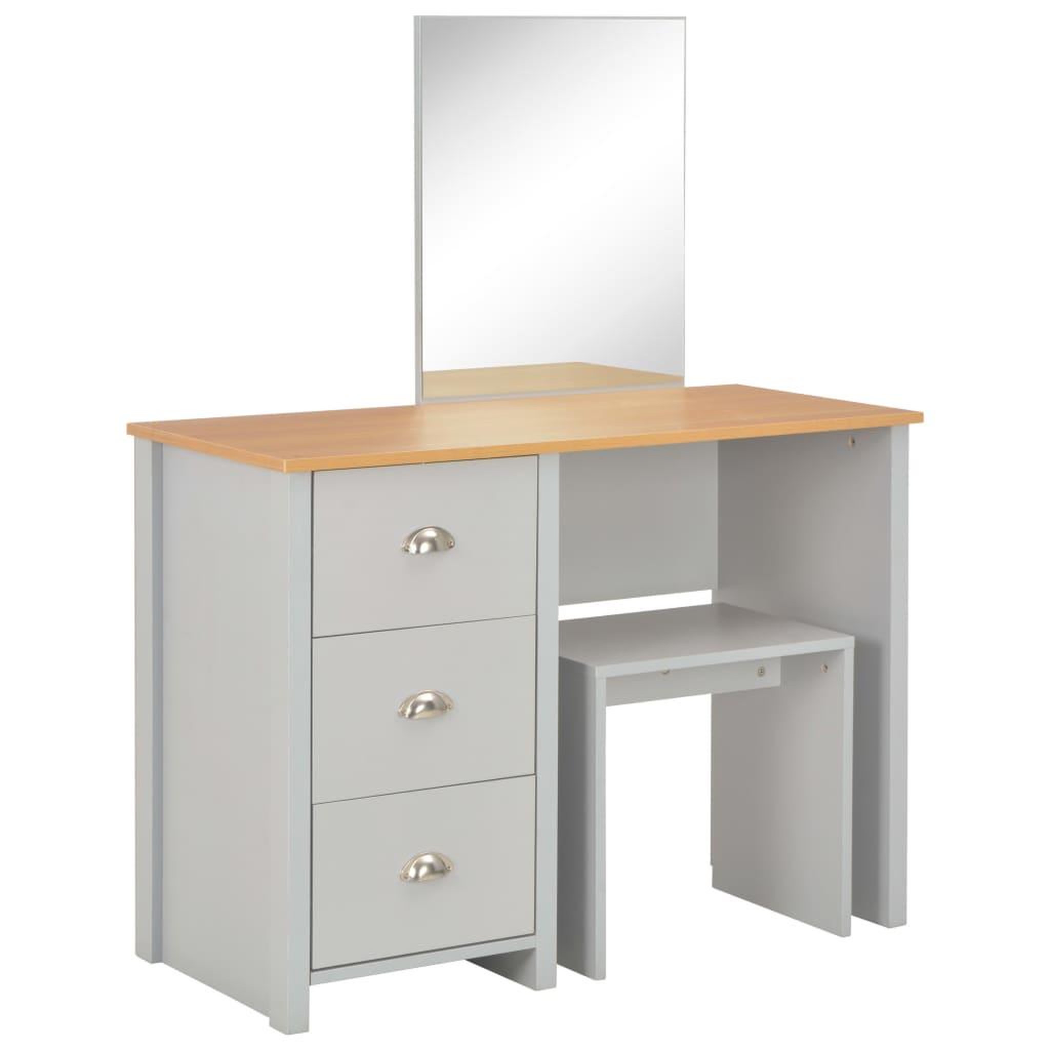 Voir la diapositive 2 : VIDAXL Coiffeuse avec miroir et tabouret gris 104x45x131 cm