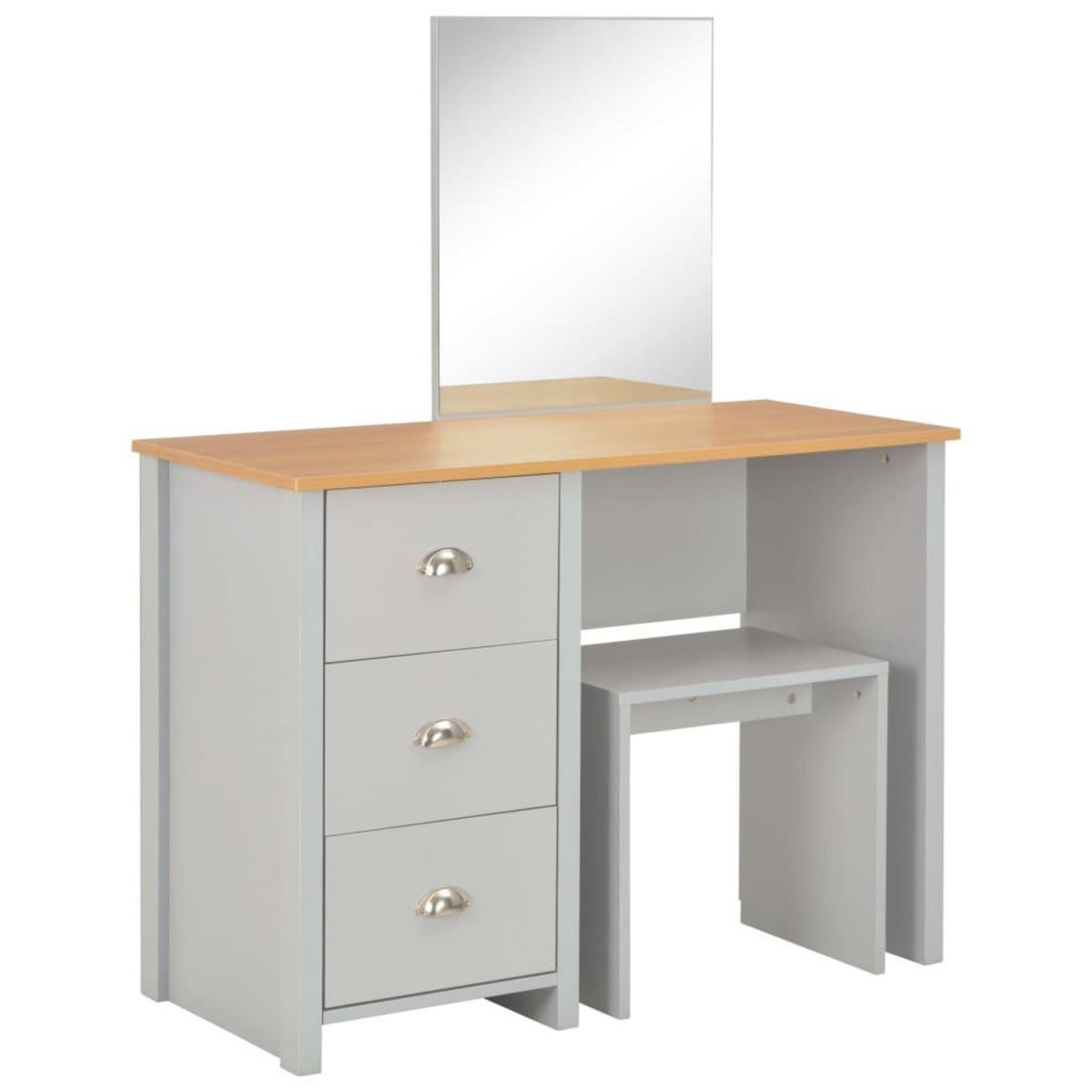 VIDAXL Coiffeuse avec miroir et tabouret Gris 104x45x131 cm