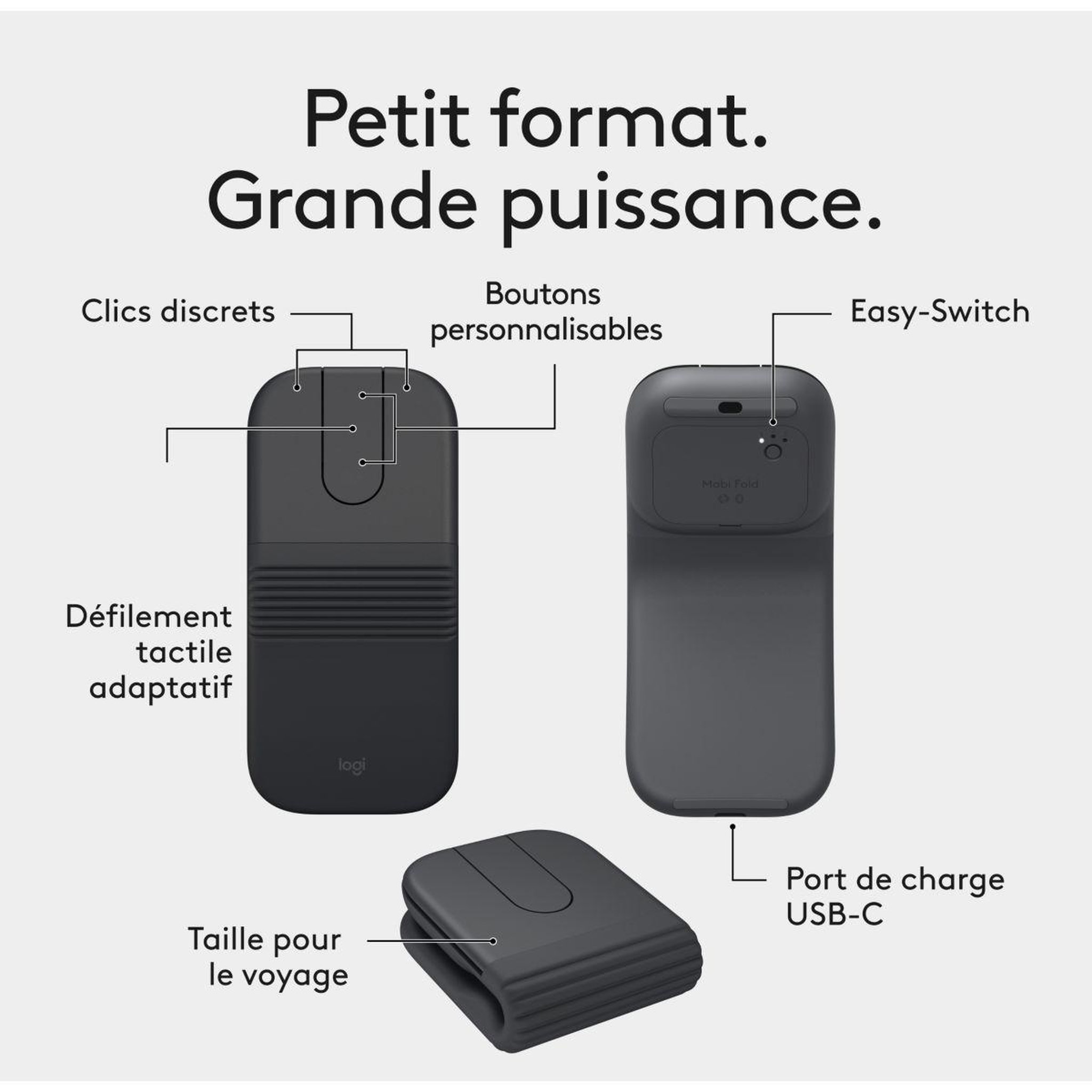 Voir la diapositive 3 : Logitech Souris sans fil mobi fold graphite