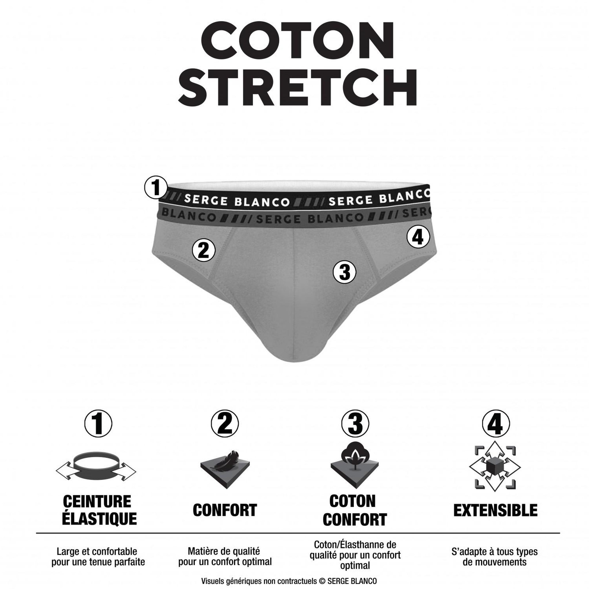 Voir la diapositive 2 : SERGE BLANCO Lot de 4 slips homme en coton French