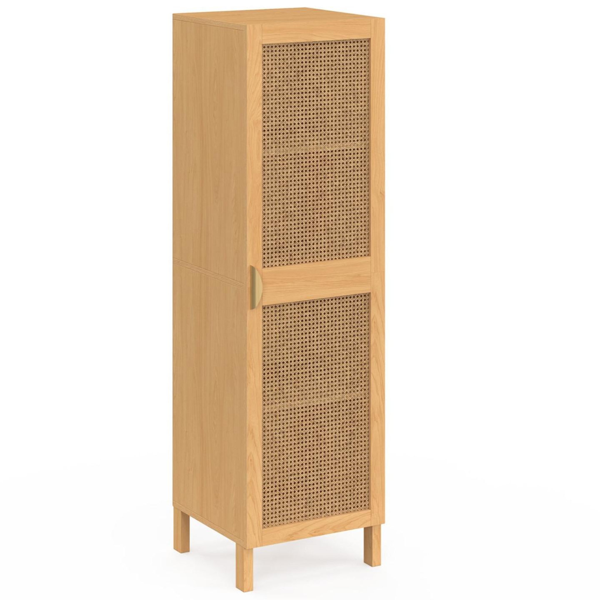 ID MARKET Armoire de rangement edhen 1 porte 3 étagères bois et cannage