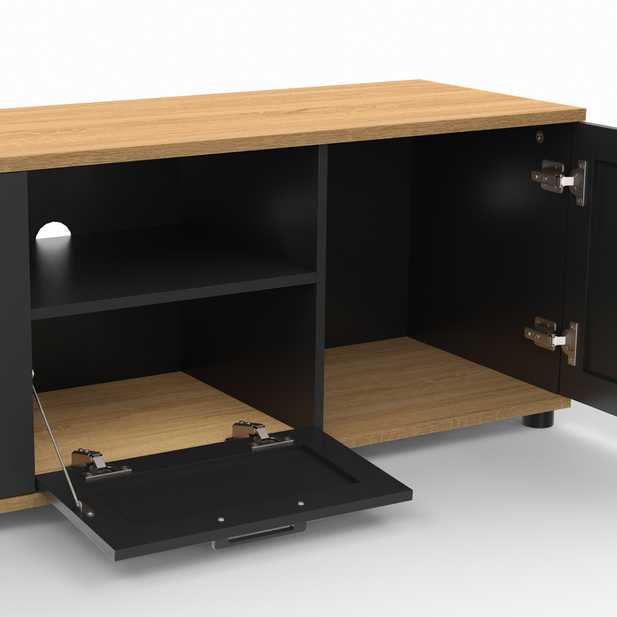 Voir la diapositive 6 : ID MARKET Meuble tv 110 cm vito avec tiroir et niche noir et bois