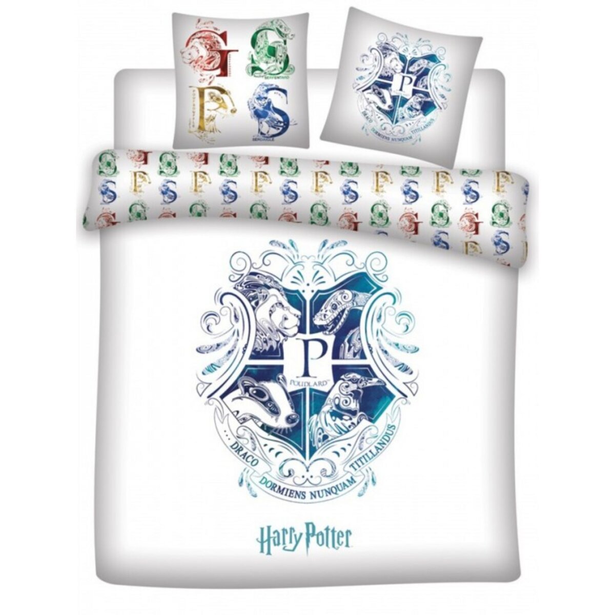 Harry Potter Blasons - Parure de lit double enfant 2 places - Housse de  Couette 220x240 cm et 2 Taies d?oreiller 63x63 cm.