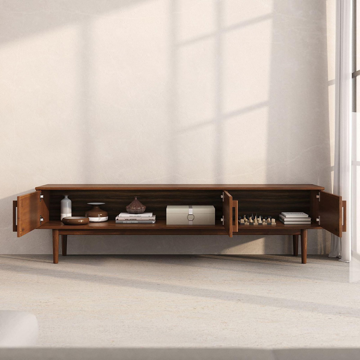 IDIMEX Meuble TV TECCA L 180 cm 3 portes en bois massif