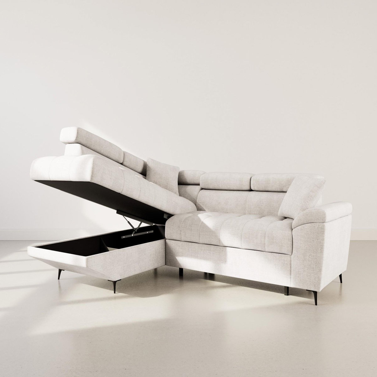 BEST MOBILIER Camille - canapé d'angle gauche 5 places convertible avec têtières et coffre en velours texturé